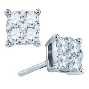 18K White Gold Round Diamond Square Cluster Screwback Earrings 1-1/2 Cttw