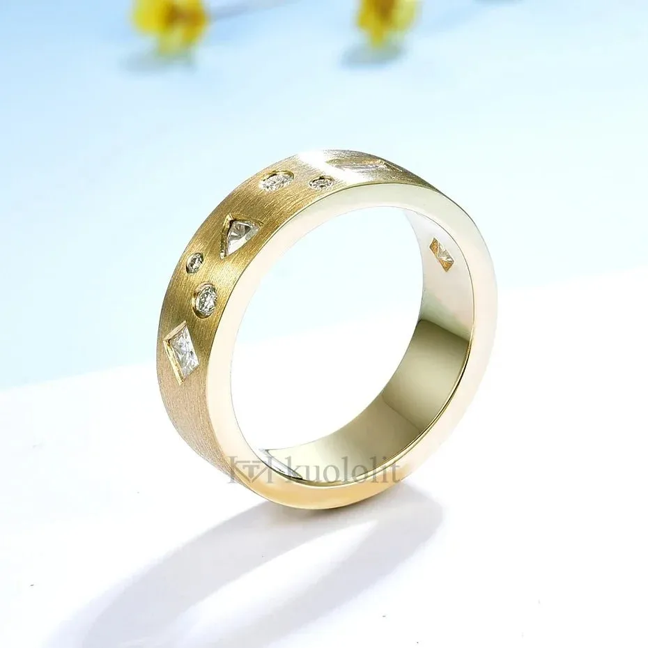 18K Yellow Gold Moissanite Ring for Women Band Engagement Wedding
