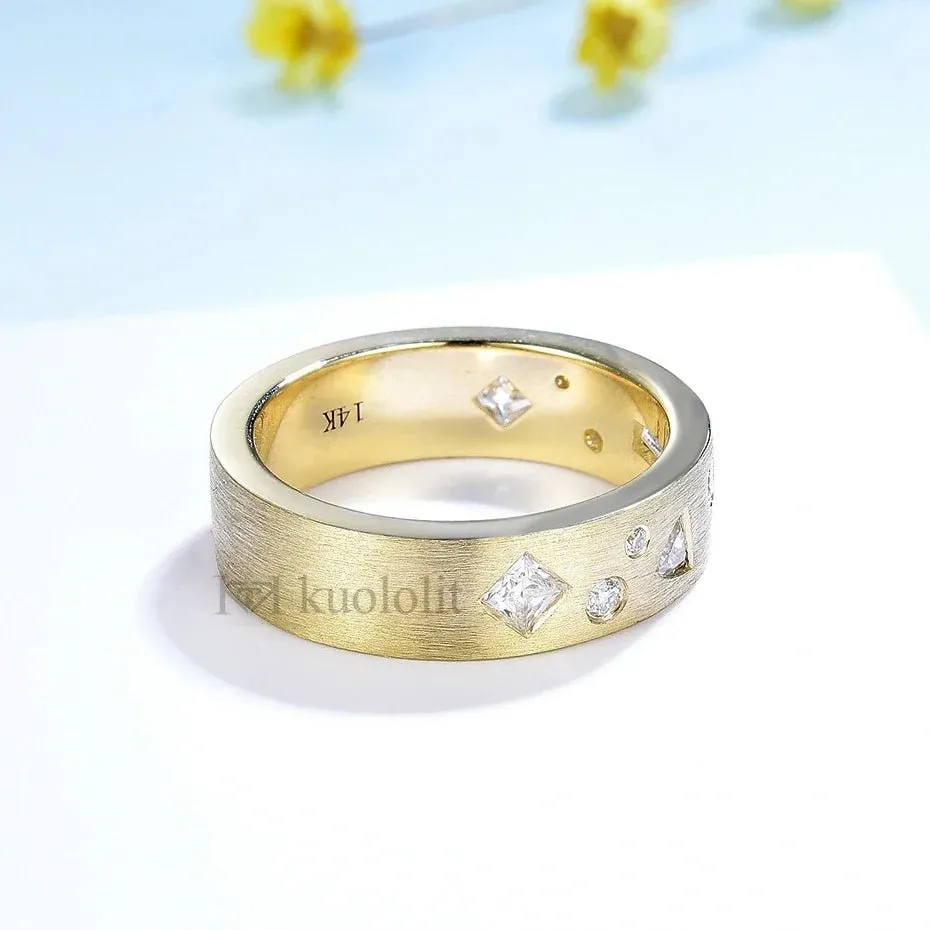 18K Yellow Gold Moissanite Ring for Women Band Engagement Wedding