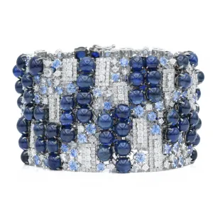 18kt White Gold, Cabochon Sapphire and Diamond Bracelet