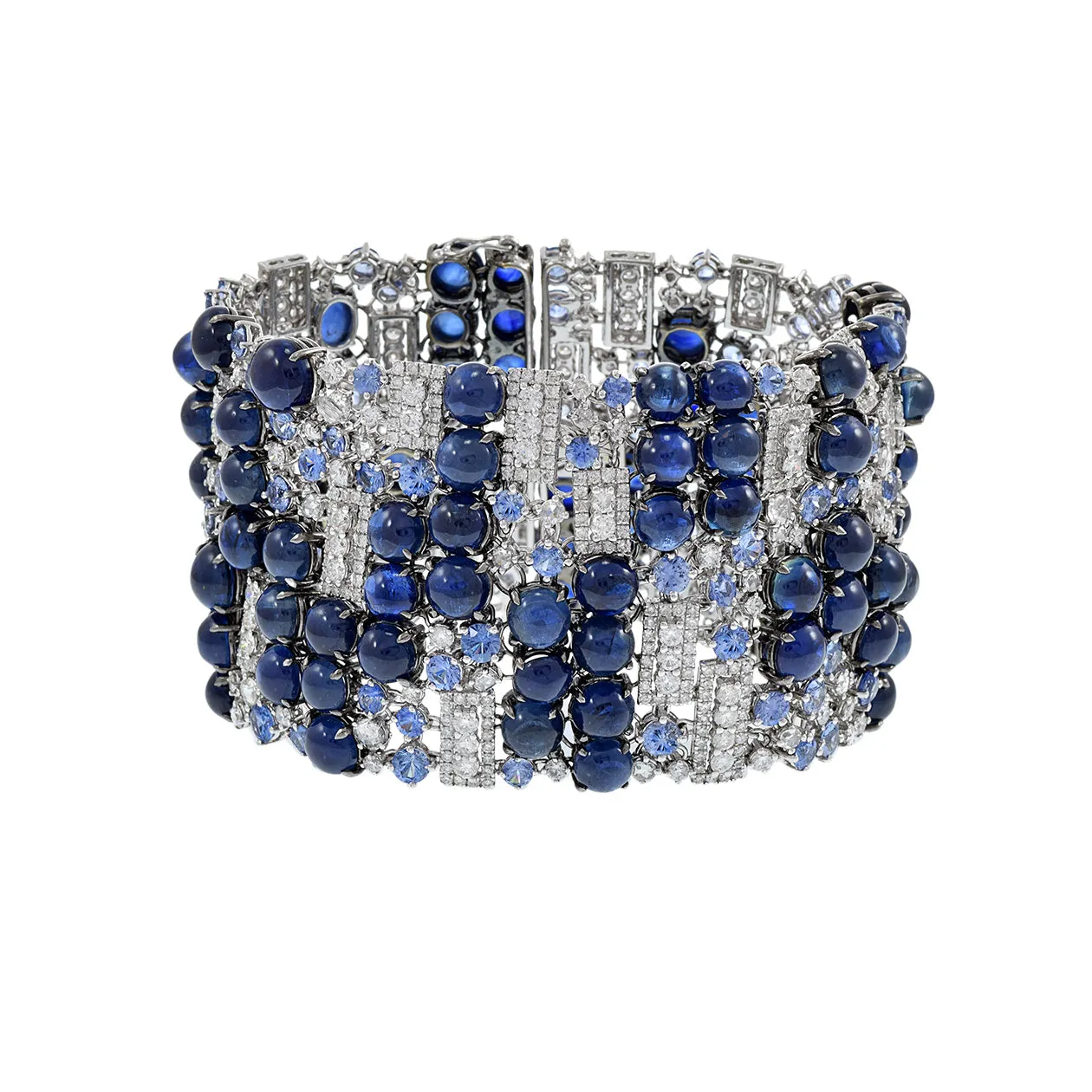 18kt White Gold, Cabochon Sapphire and Diamond Bracelet