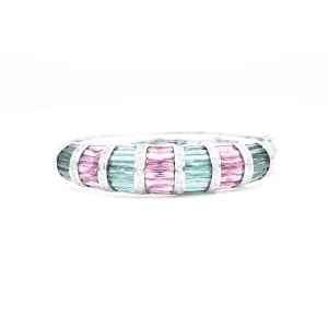 18kt White Gold Pink and Green Tourmaline with Diamond Bangle