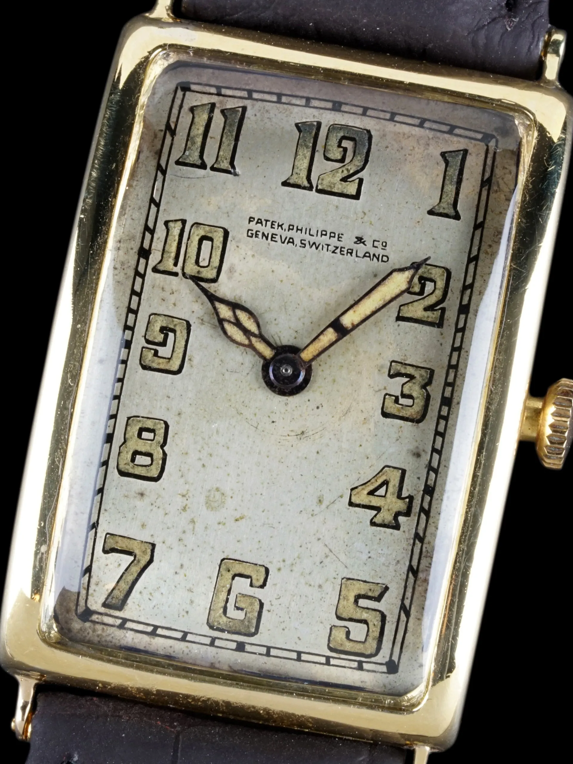 1924 Patek Philippe Rectangular Case 18K YG W/ Box & Extract from the Archives