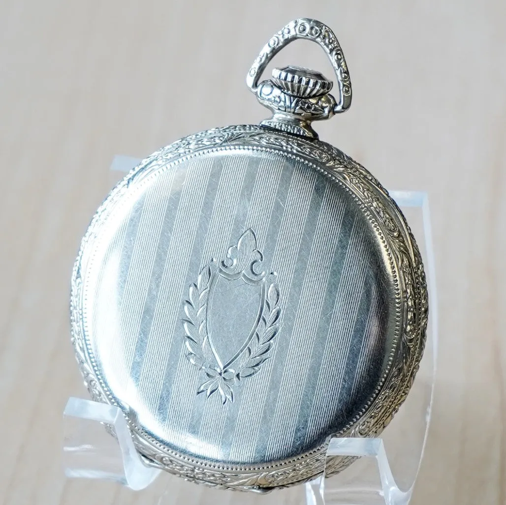 1926 ILLINOIS Pocket Watch Openface 12s 17 Jewels Grade 405 Adjusted 14K White Gold Filled