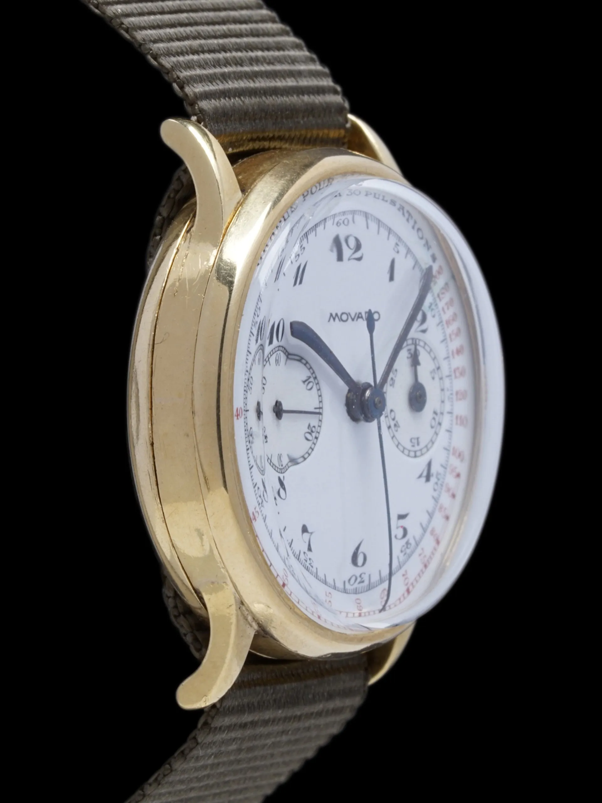 1930s Movado Mono-Pusher Chronograph (Ref. 159) 18k YG "Enamel Dial"