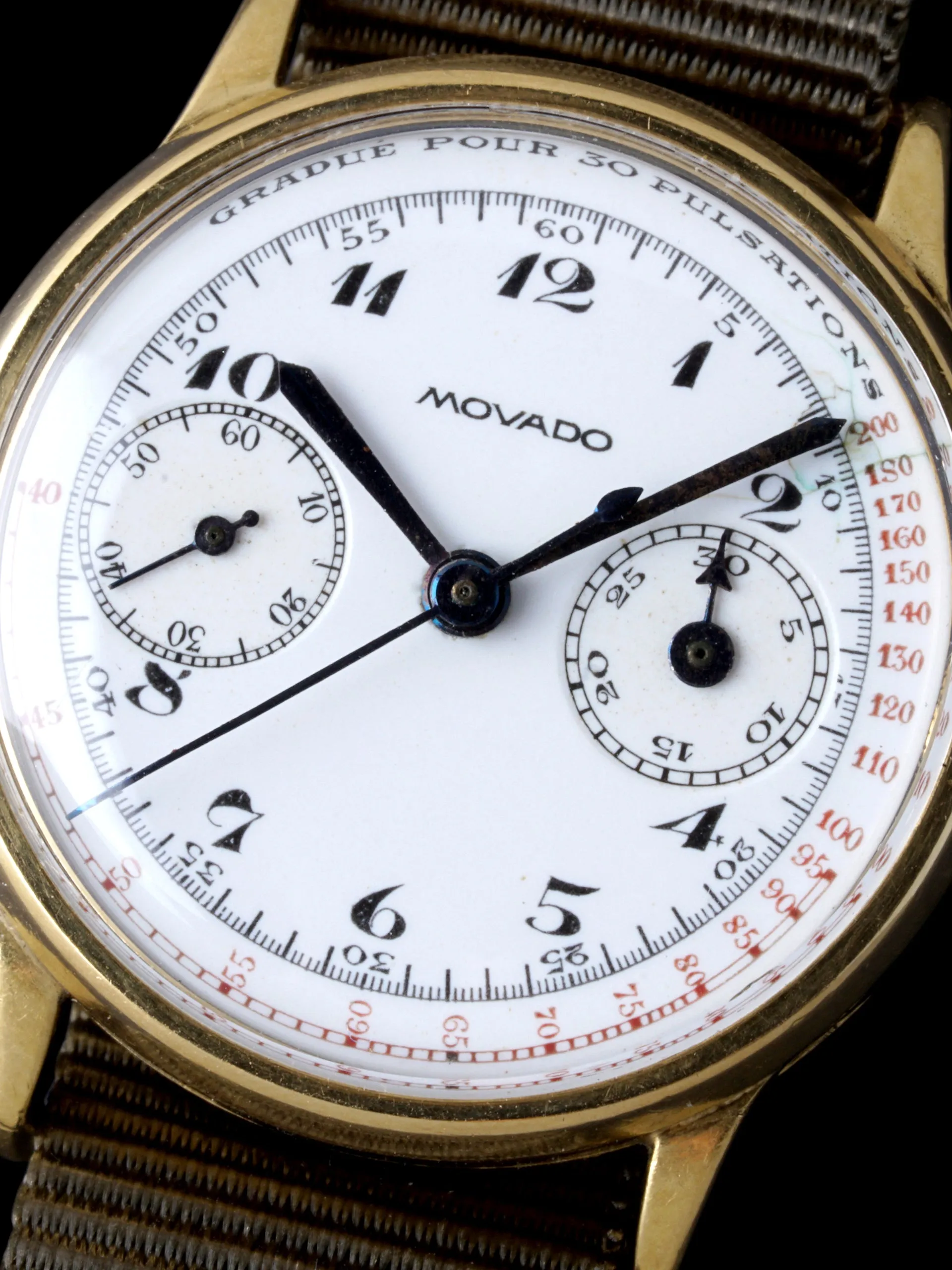 1930s Movado Mono-Pusher Chronograph (Ref. 159) 18k YG "Enamel Dial"