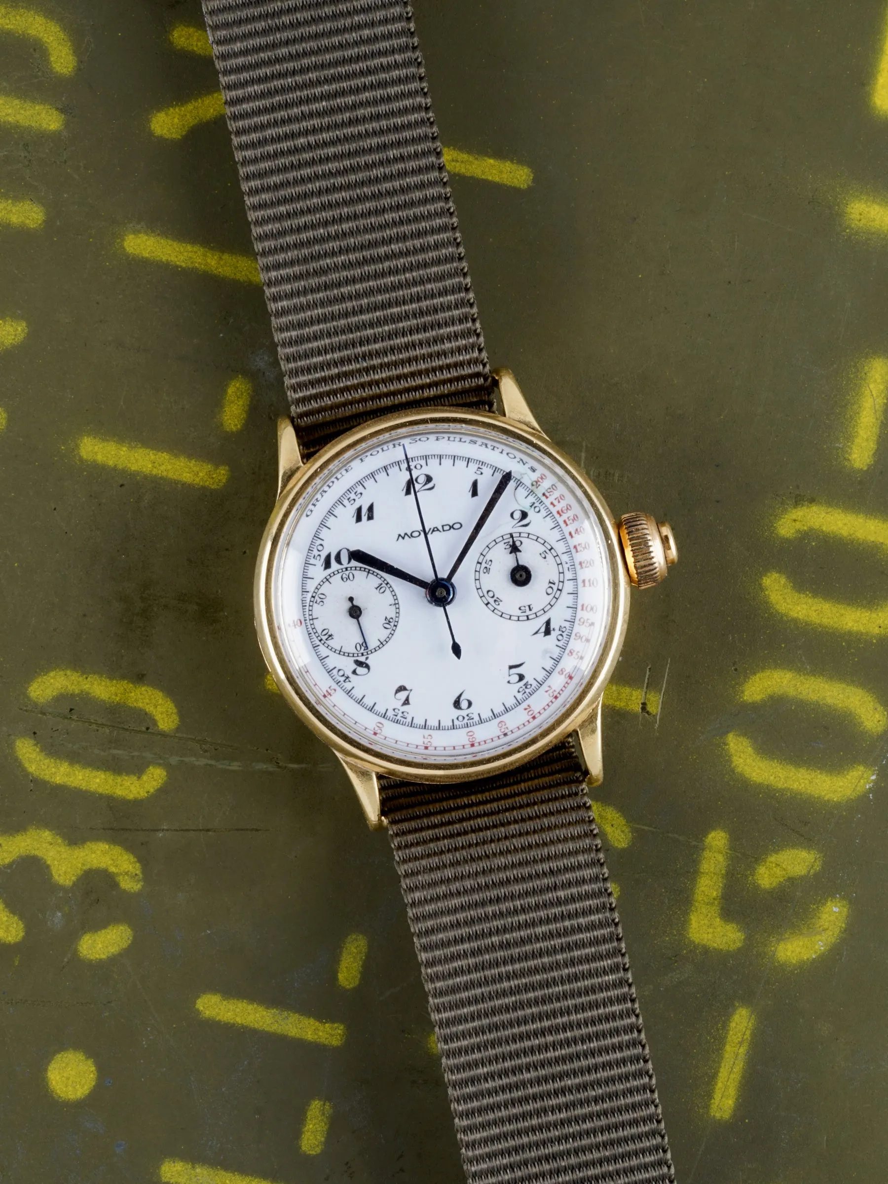 1930s Movado Mono-Pusher Chronograph (Ref. 159) 18k YG "Enamel Dial"