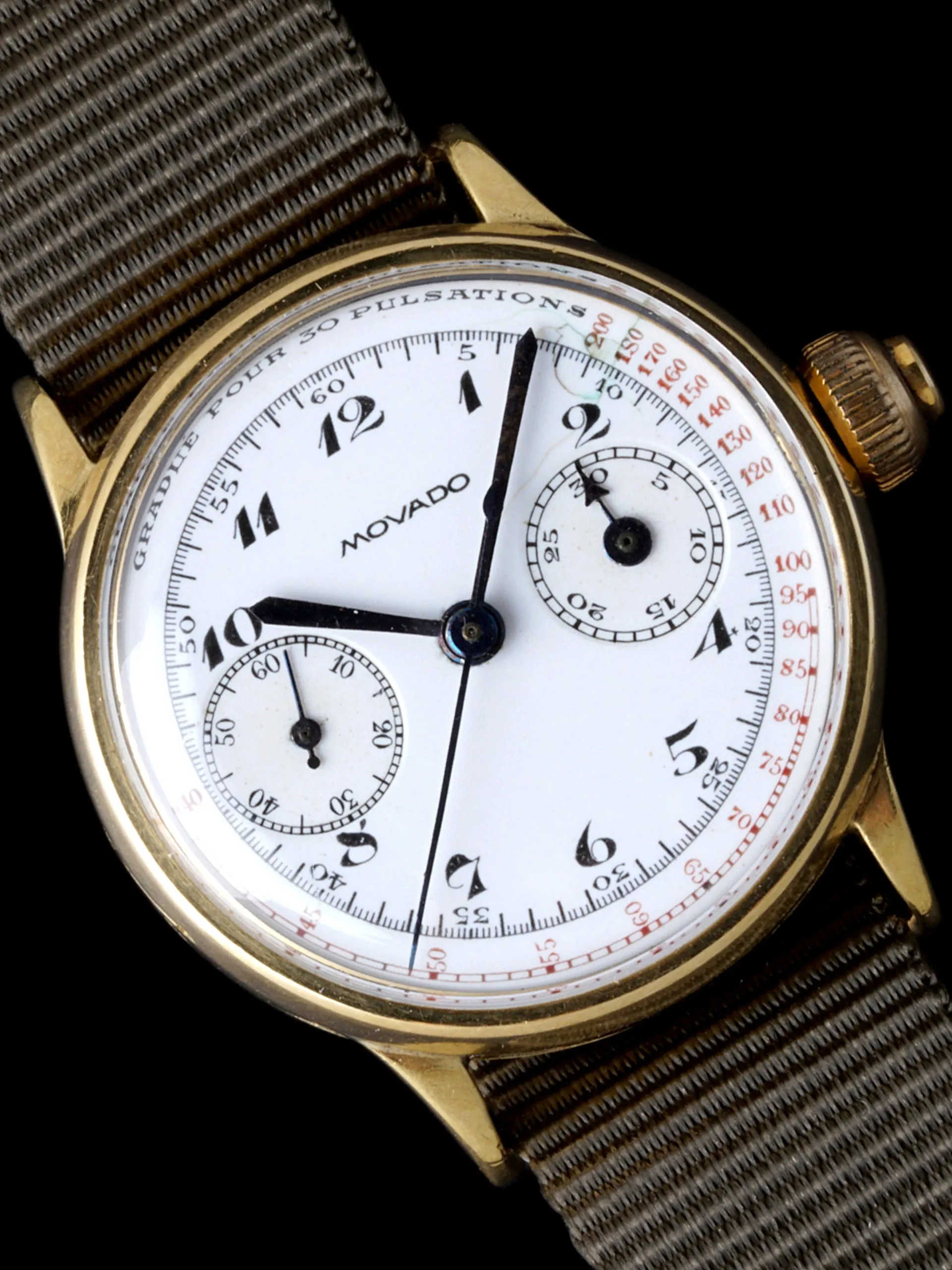 1930s Movado Mono-Pusher Chronograph (Ref. 159) 18k YG "Enamel Dial"