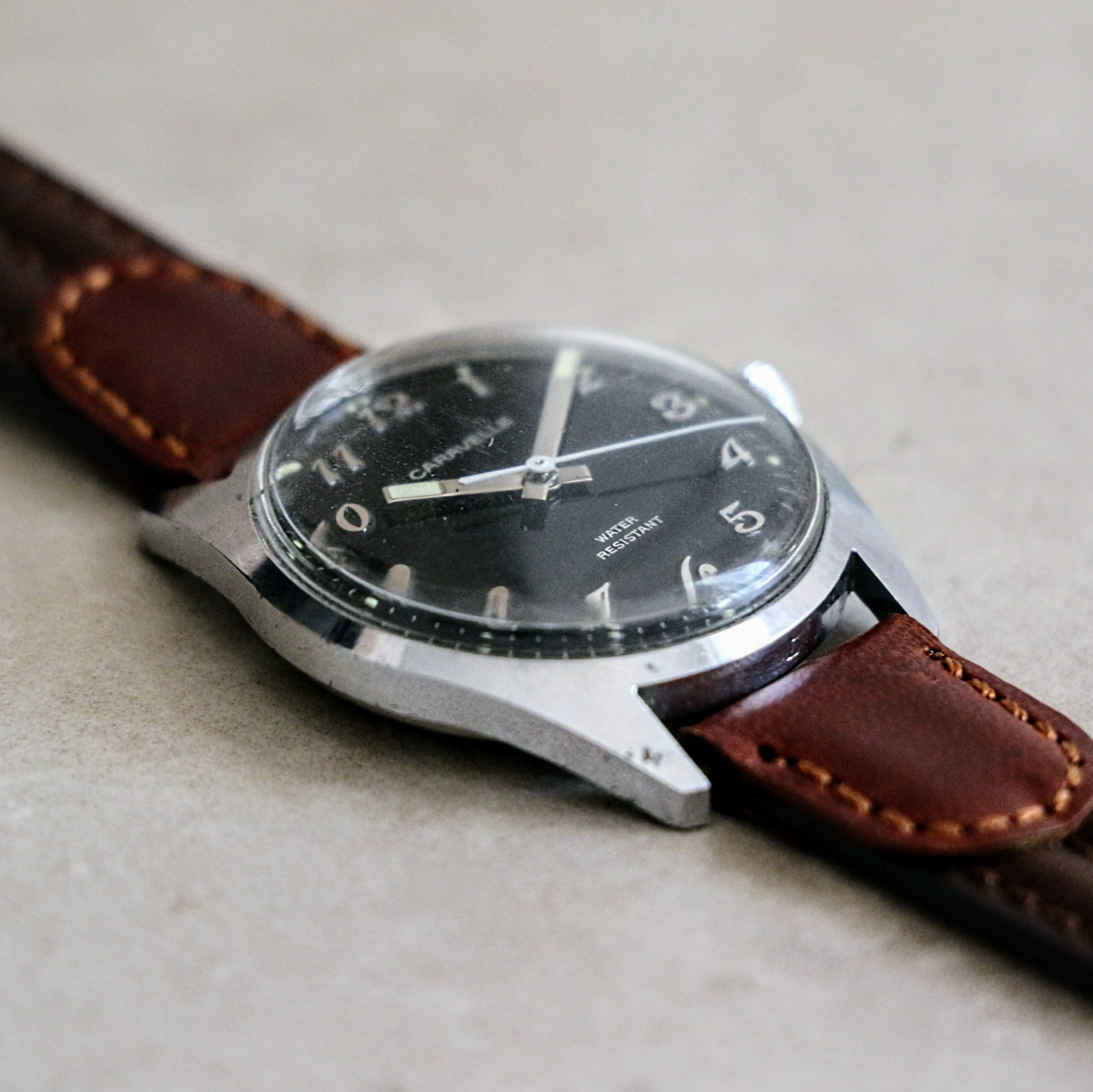1975 CARAVELLE Wristwatch by Bulova – Vintage Black Dial Watch