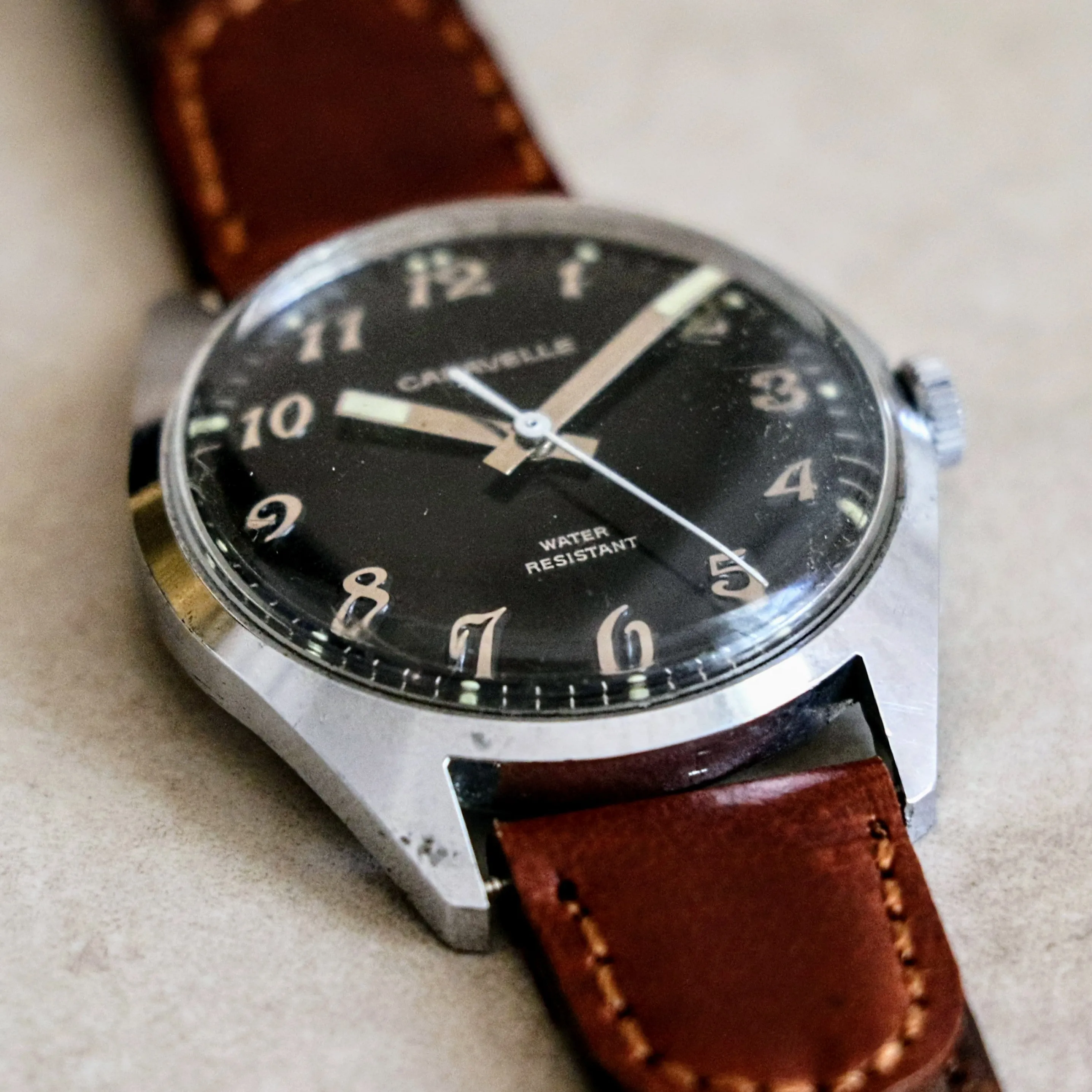 1975 CARAVELLE Wristwatch by Bulova – Vintage Black Dial Watch
