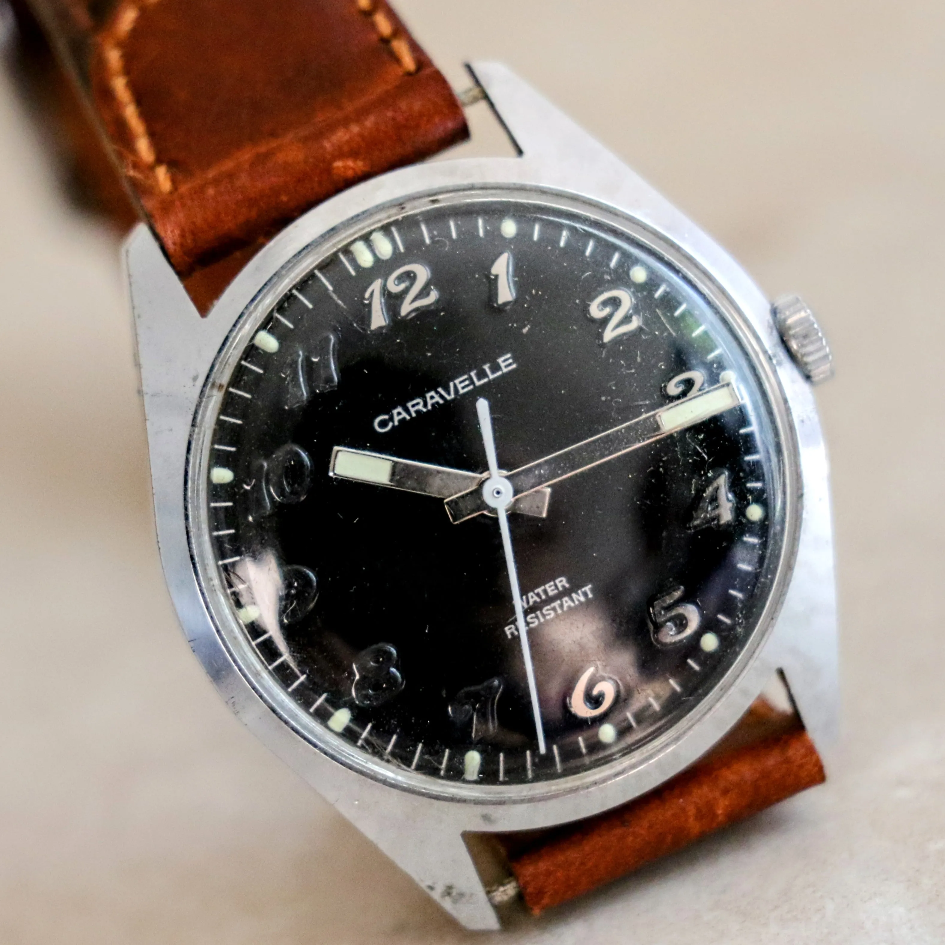 1975 CARAVELLE Wristwatch by Bulova – Vintage Black Dial Watch