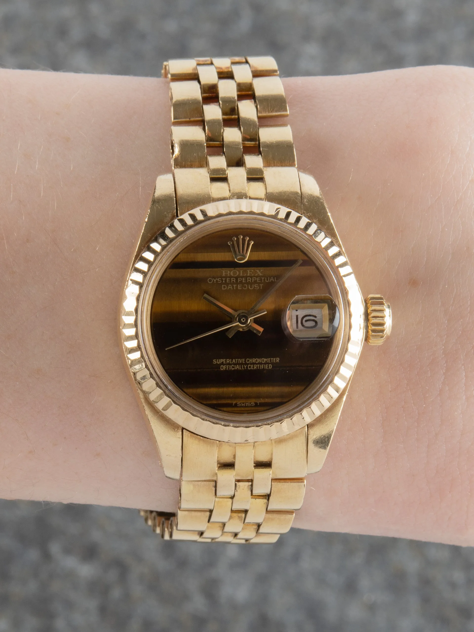 1977 Rolex Ladies Datejust 18K YG (Ref. 6917) Tiger Eye Stone Dial