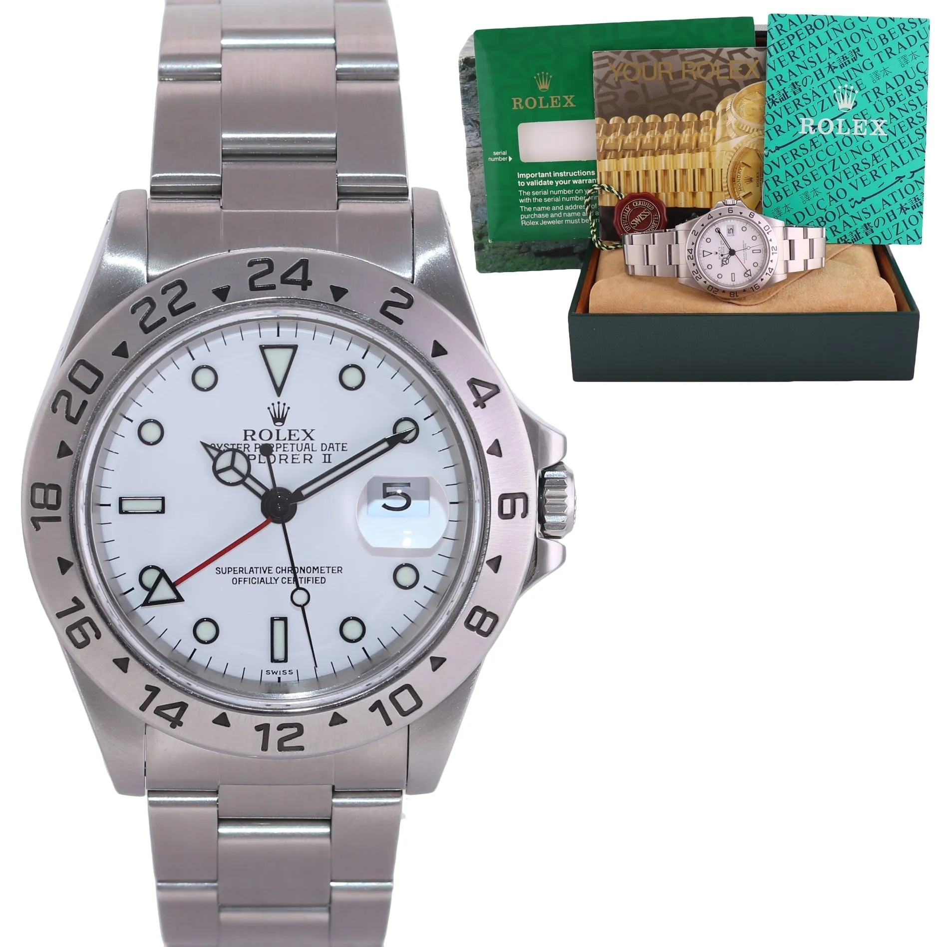 1999 MINT Rolex Explorer II White 16570 40mm Polar Swiss Only GMT Watch Box