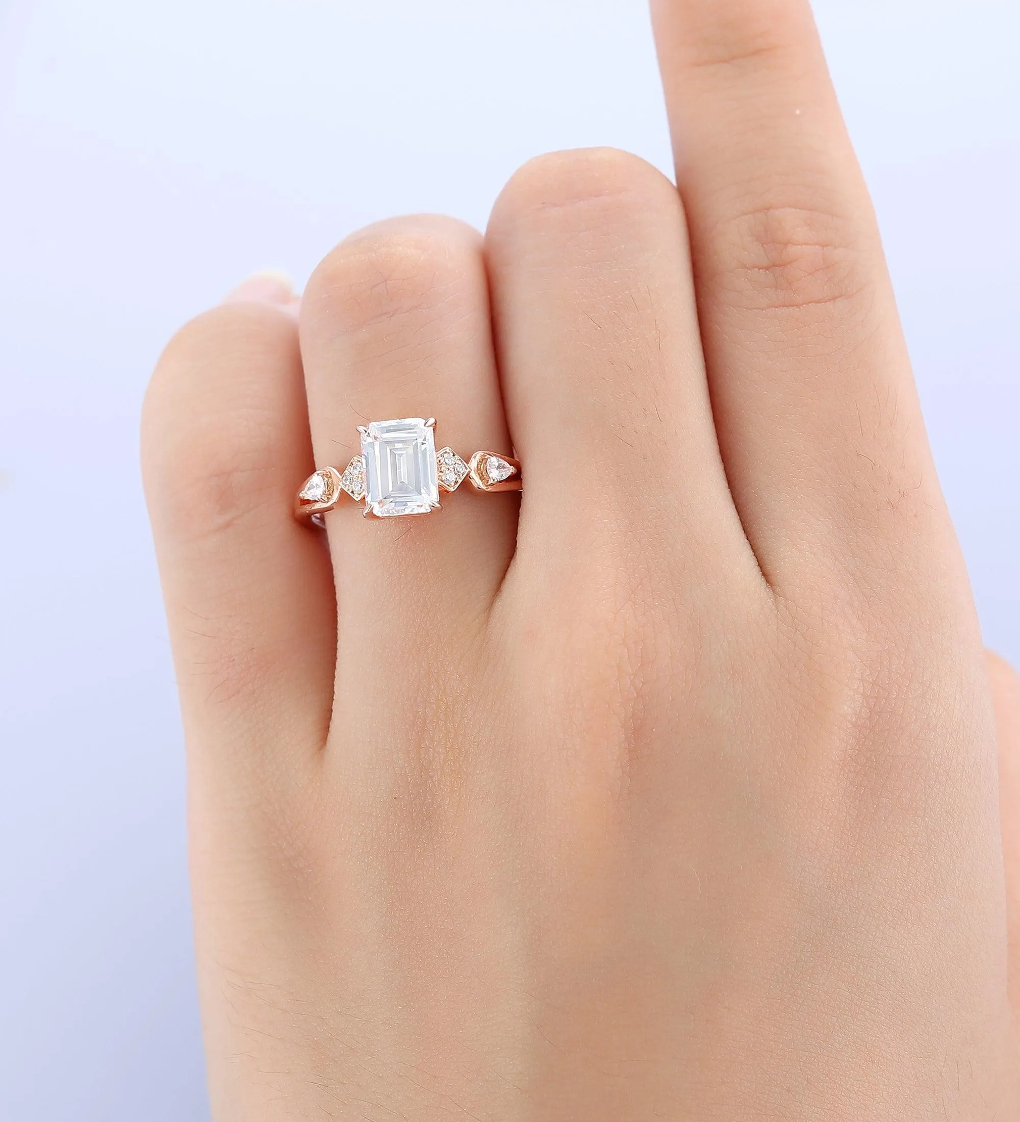 2 Carat Emerald Cut 6X8 Moissanite Rings