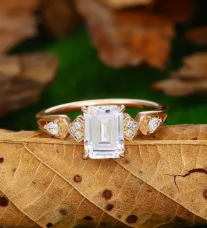 2 Carat Emerald Cut 6X8 Moissanite Rings