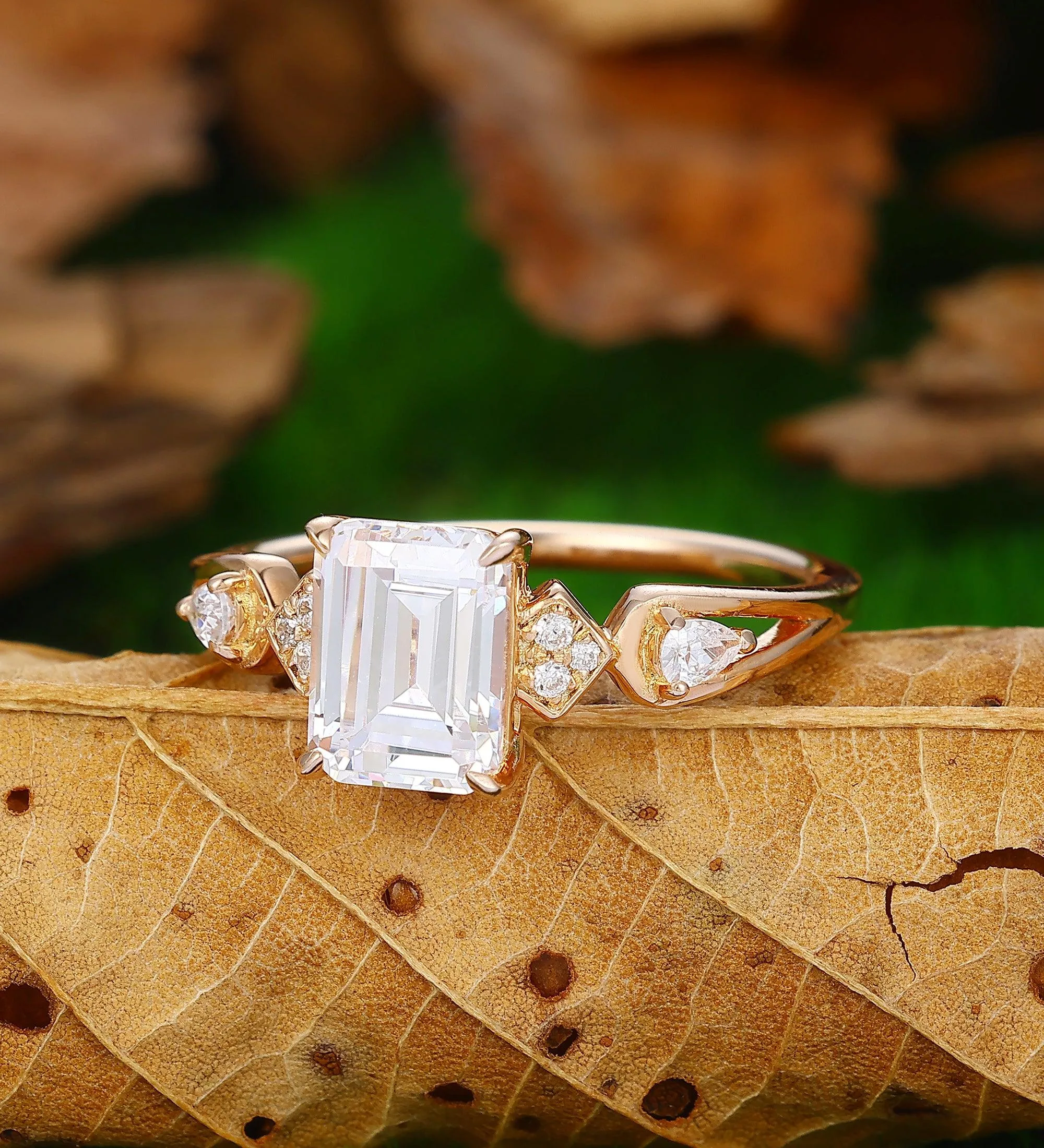 2 Carat Emerald Cut 6X8 Moissanite Rings