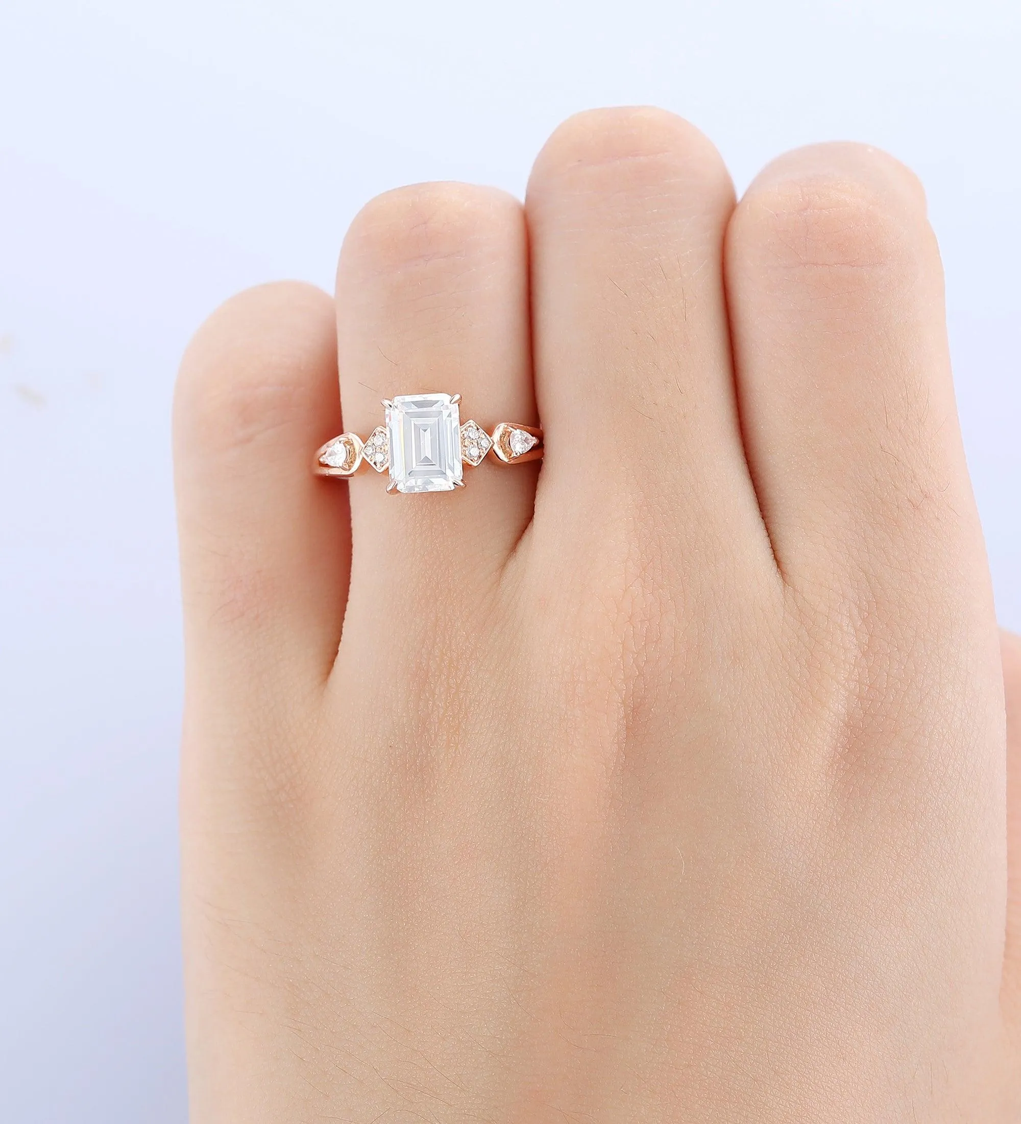 2 Carat Emerald Cut 6X8 Moissanite Rings