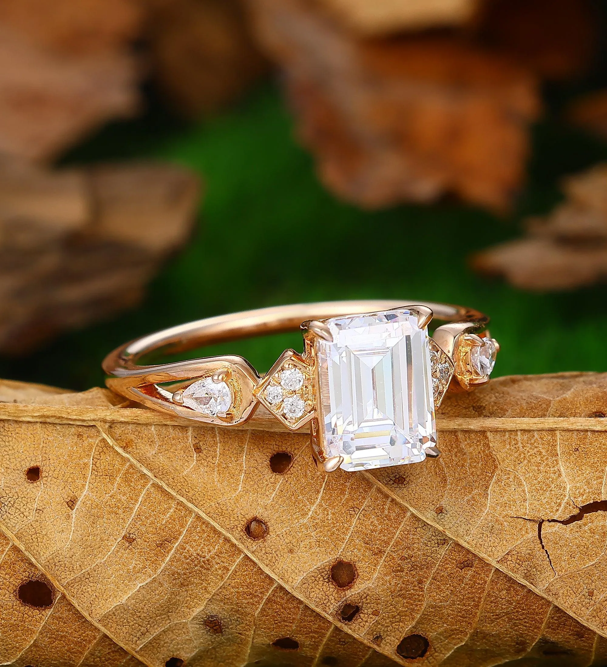 2 Carat Emerald Cut 6X8 Moissanite Rings