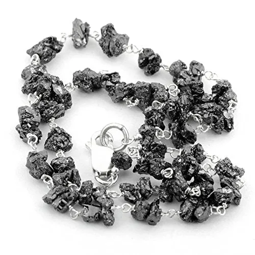 20 Ct Rough Black Diamond Beads Two Row Bracelet in 925 Silver. AAA Certified! Amazing Collection & Great Shine