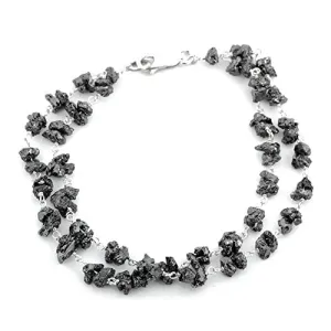 20 Ct Rough Black Diamond Beads Two Row Bracelet in 925 Silver. AAA Certified! Amazing Collection & Great Shine
