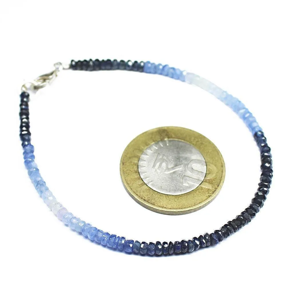 20 Cts  Natural White Blue Sapphire Rondelle Beads Silver Clasp Bracelet 7.5"