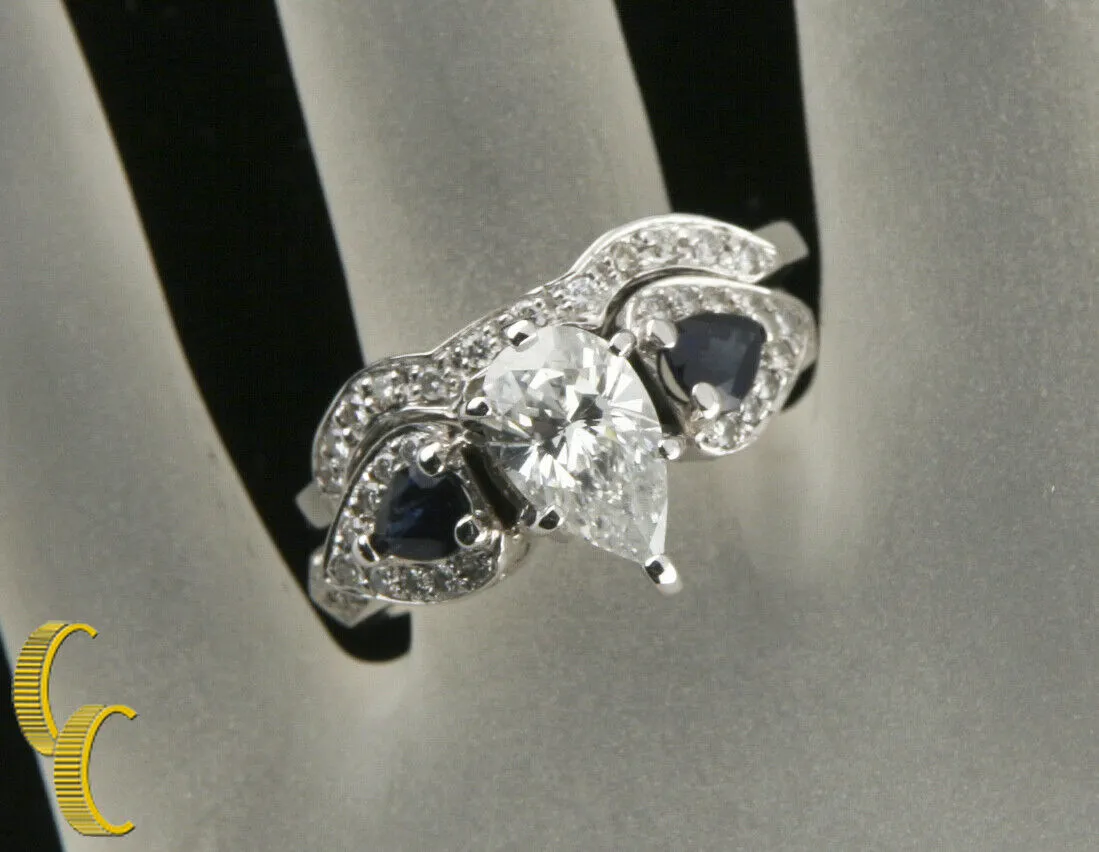 2.00 carat Diamond & Sapphire 18k White Gold Wedding Ring Set Size 7.25