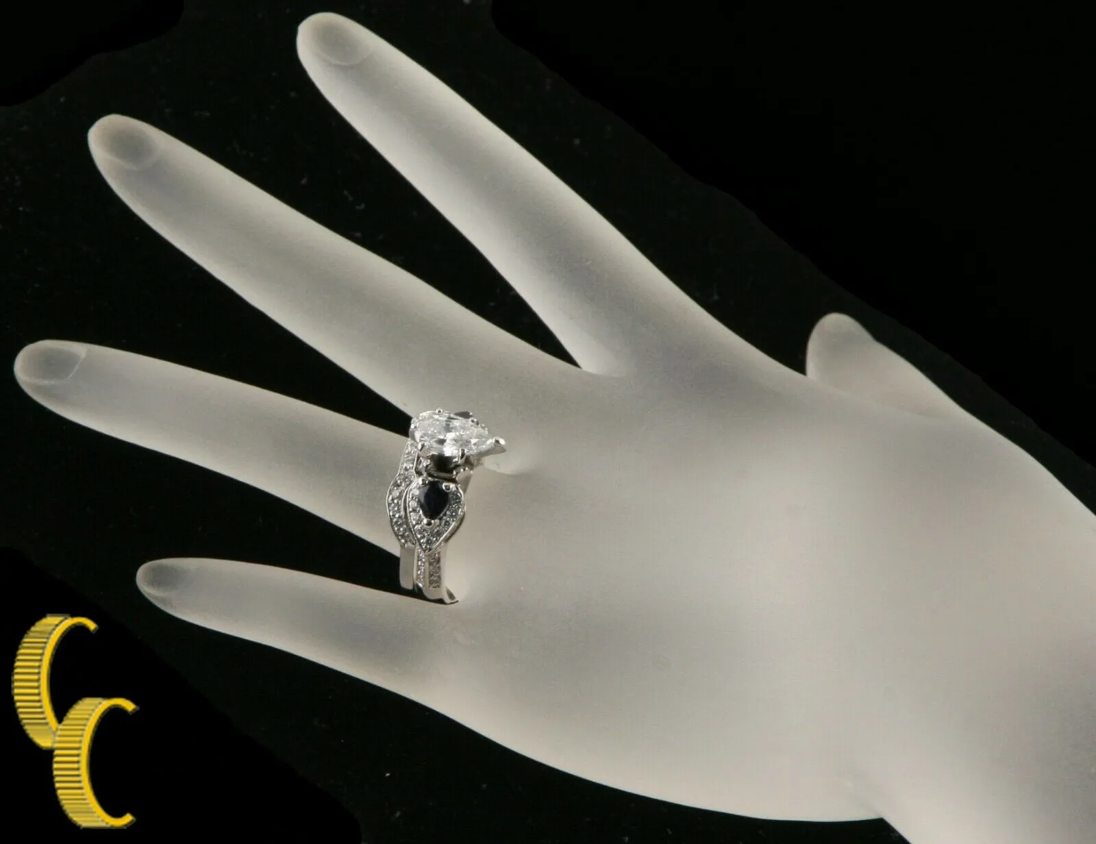 2.00 carat Diamond & Sapphire 18k White Gold Wedding Ring Set Size 7.25