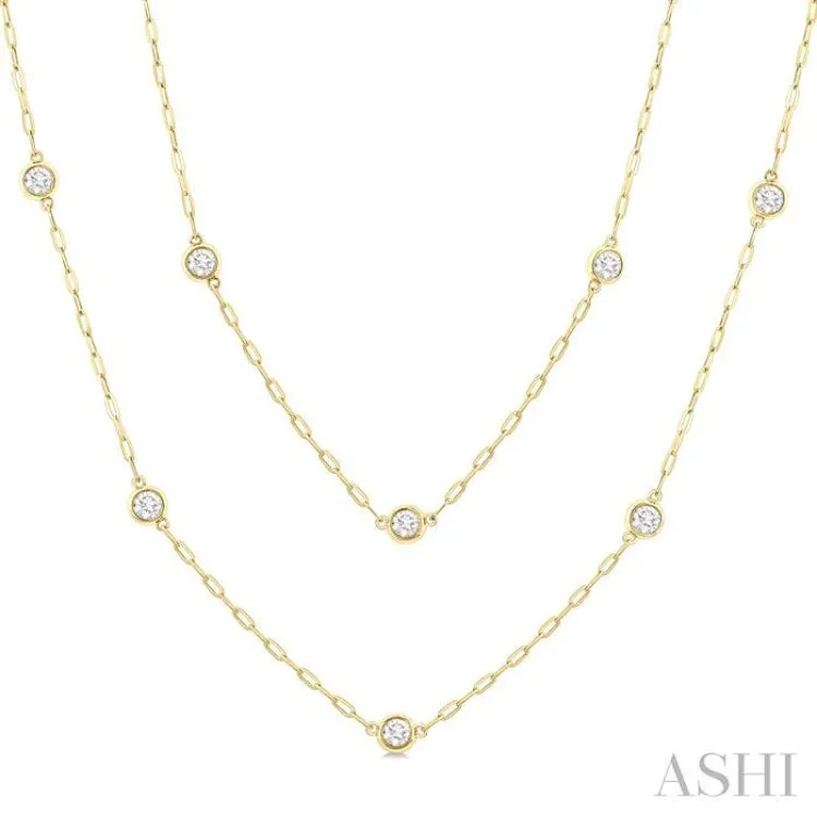 2.00 ctw Bezel Set Round Cut Diamond 36-Inch Station Necklace in 14K Yellow Gold