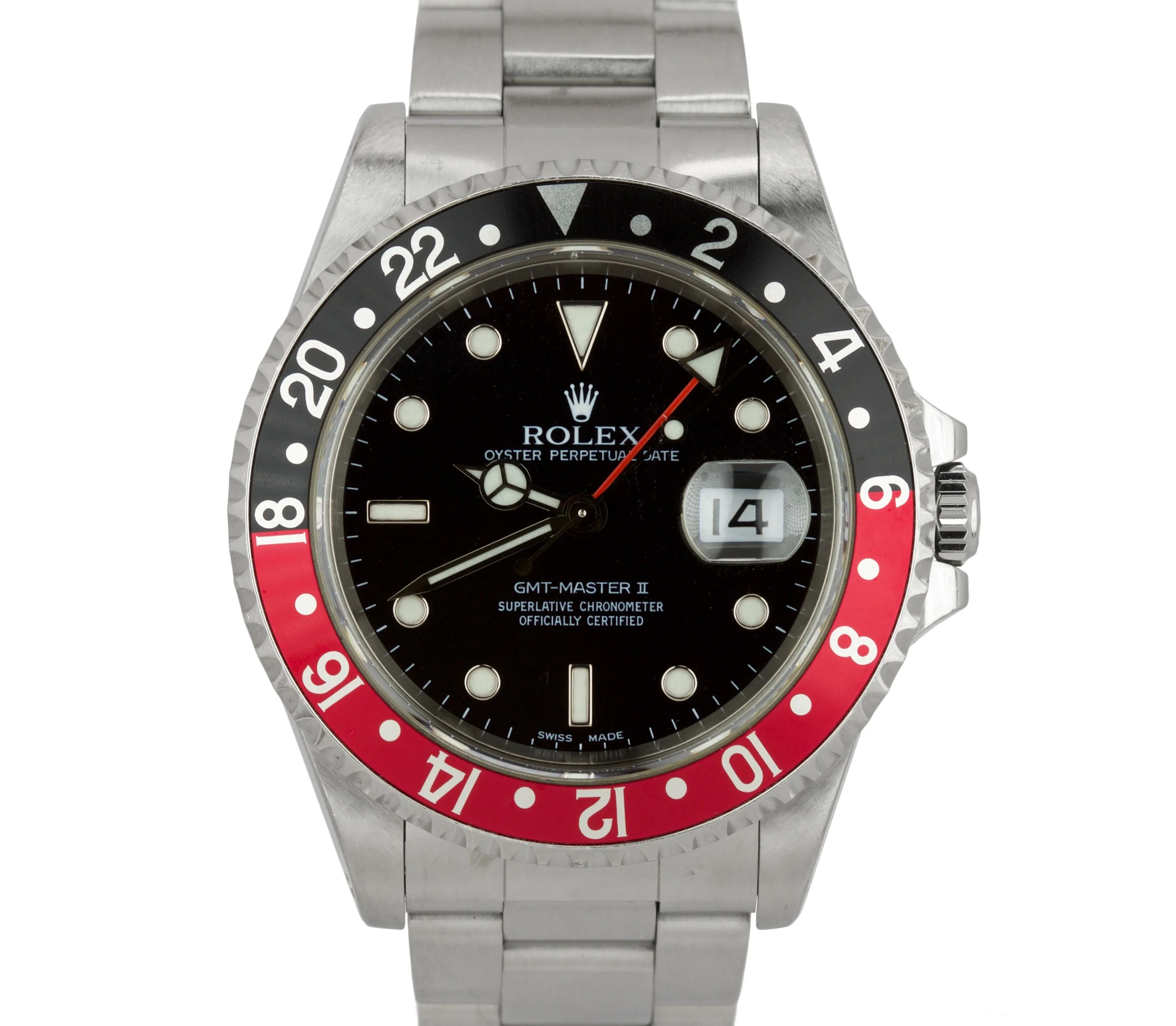 2000 UNPOLISHED A SERIAL Rolex GMT-Master II Coke GREEN STICKER 16710 FULL SET