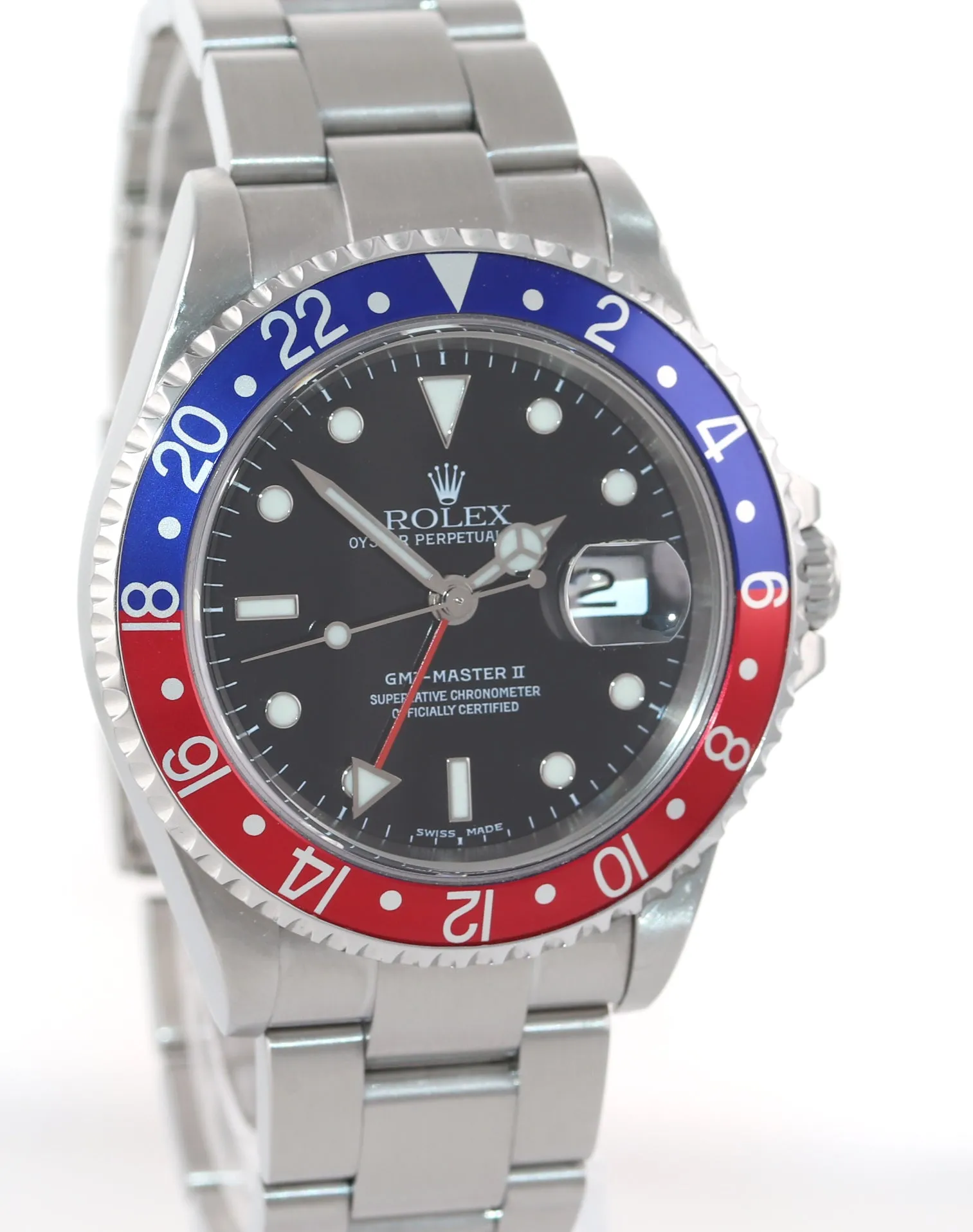 2004 PAPERS Rolex GMT-Master 2 Pepsi Blue Red Steel 16710 40mm NO HOLES Watch