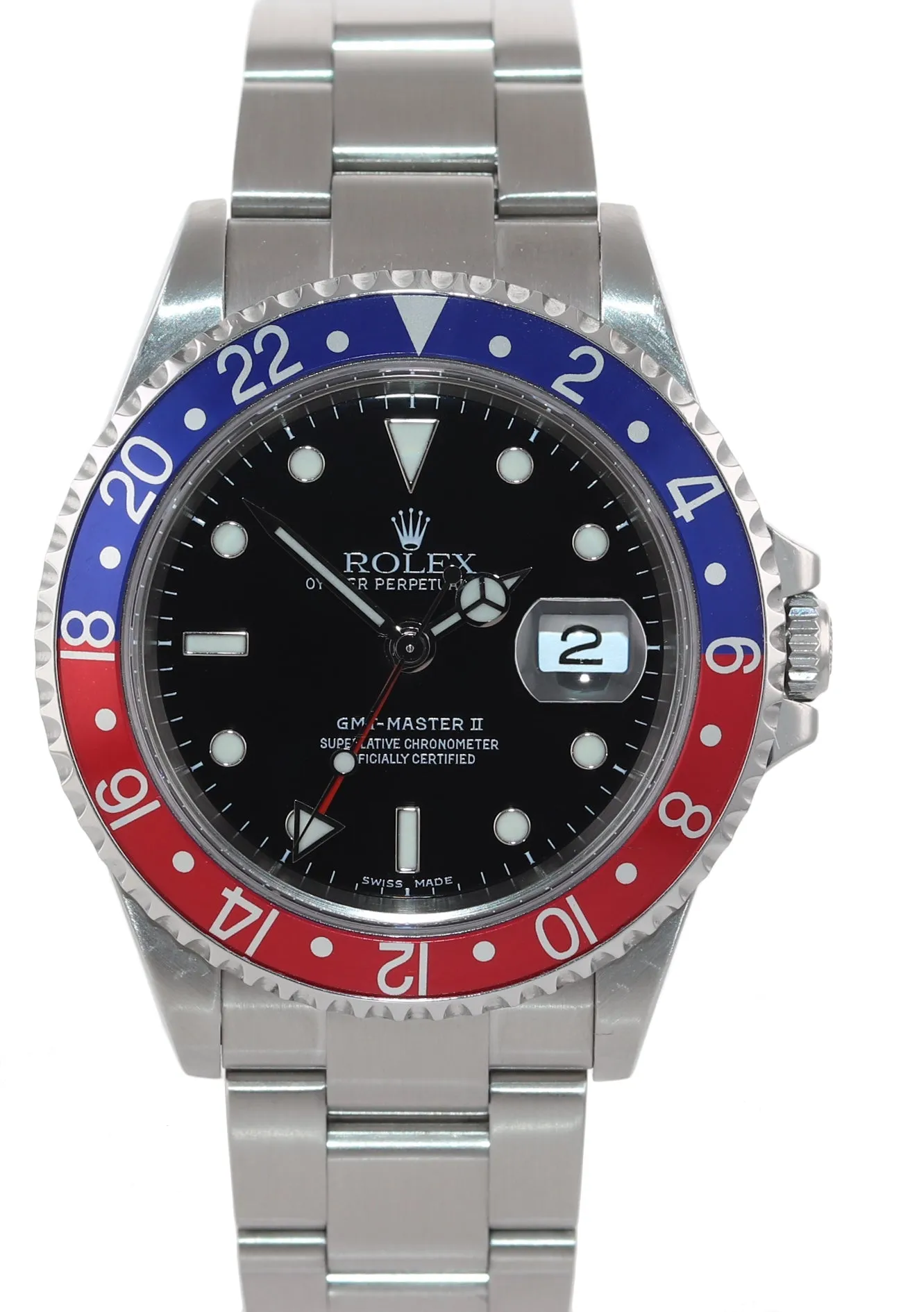 2004 PAPERS Rolex GMT-Master 2 Pepsi Blue Red Steel 16710 40mm NO HOLES Watch