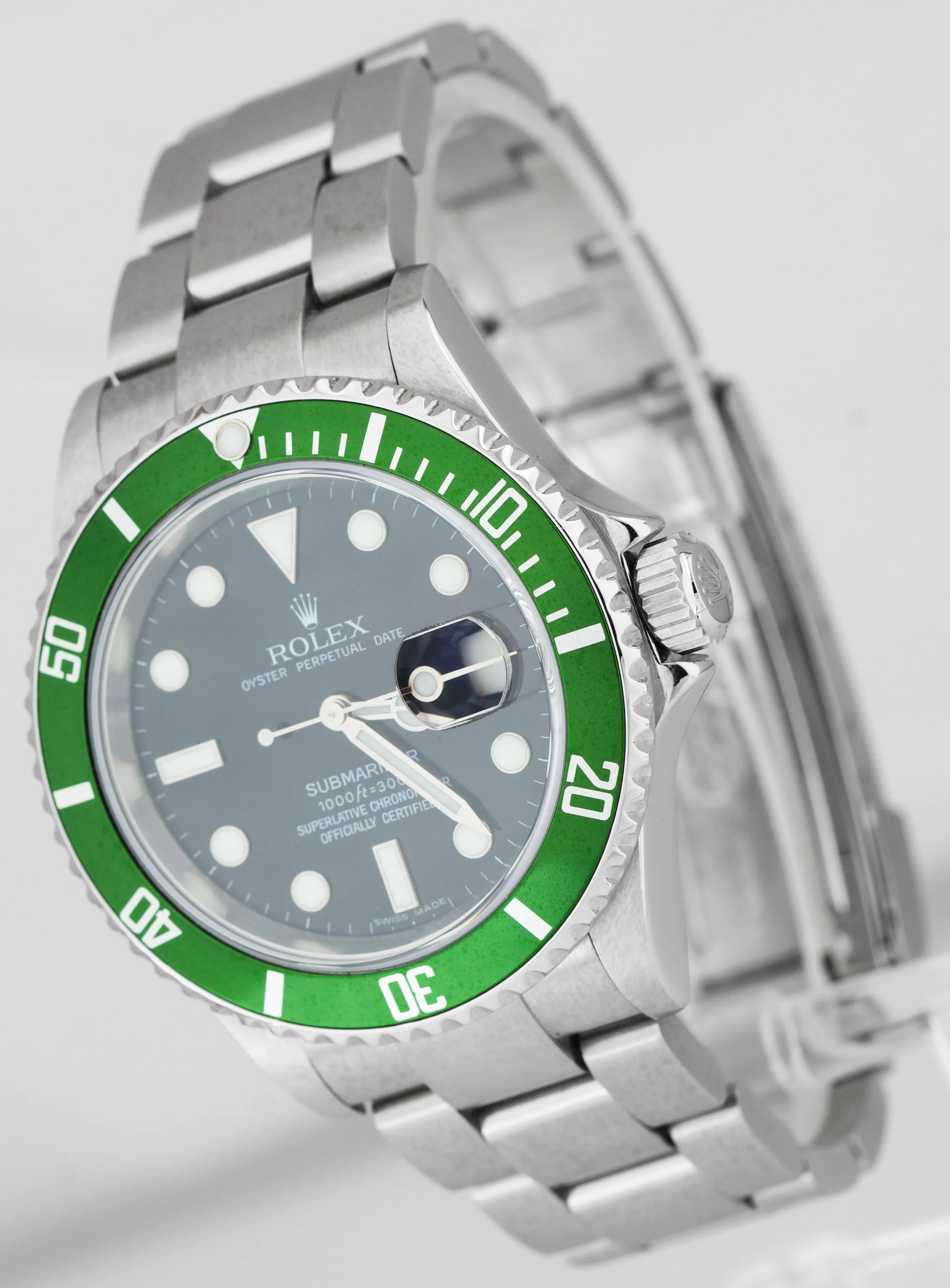 2007 Rolex Submariner Kermit Green 50th Anniversary Steel Watch 16610 LV B P