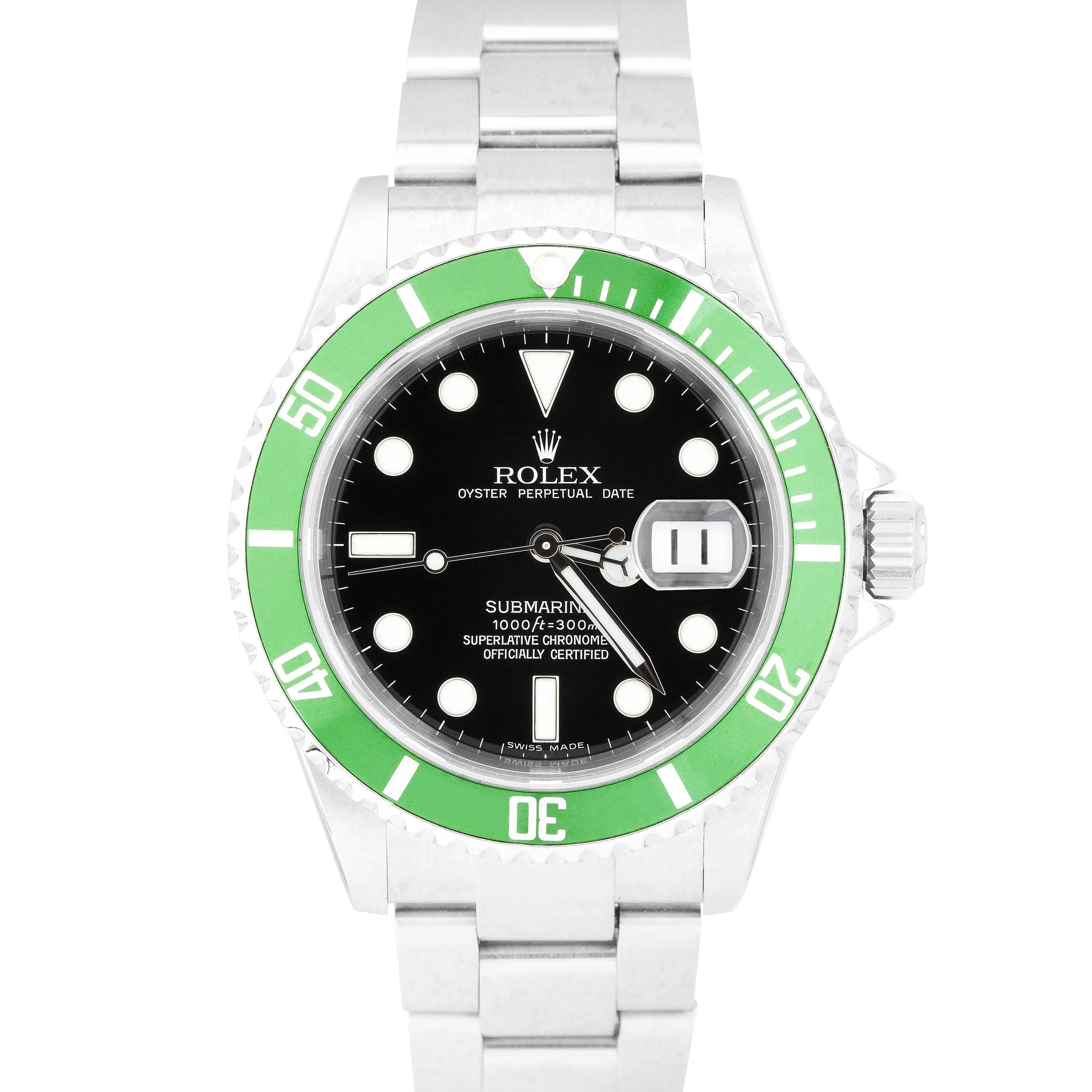 2007 Rolex Submariner Kermit Green 50th Anniversary Steel Watch 16610 LV B P