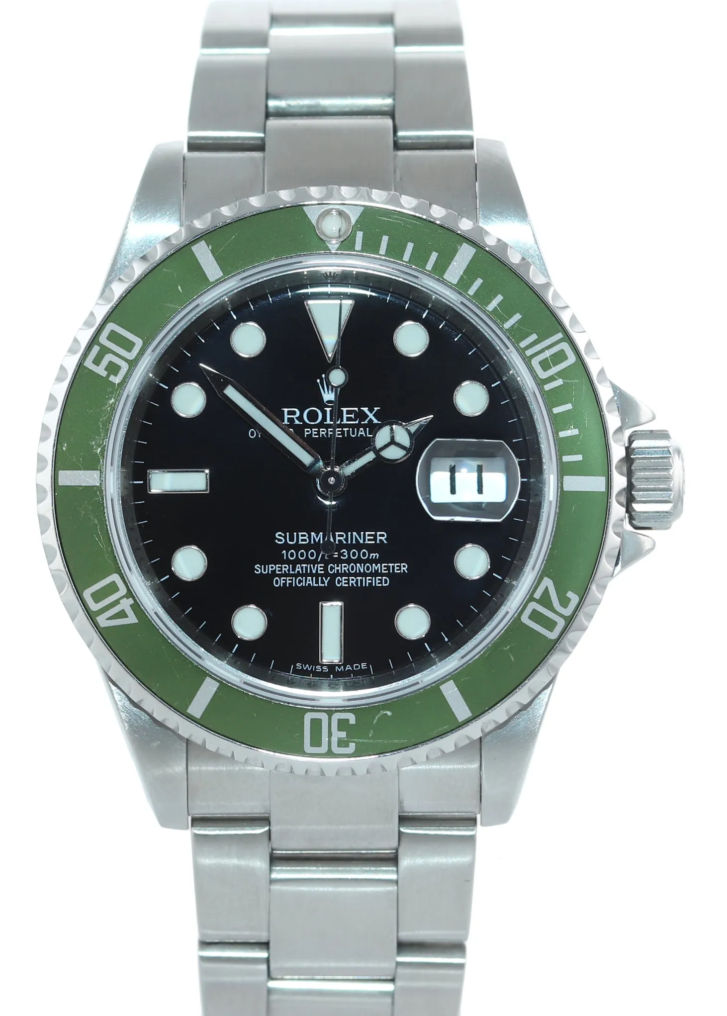 2008 Rolex 16610LV Rolex Green Submariner Kermit Watch Box Engraved Rehaut