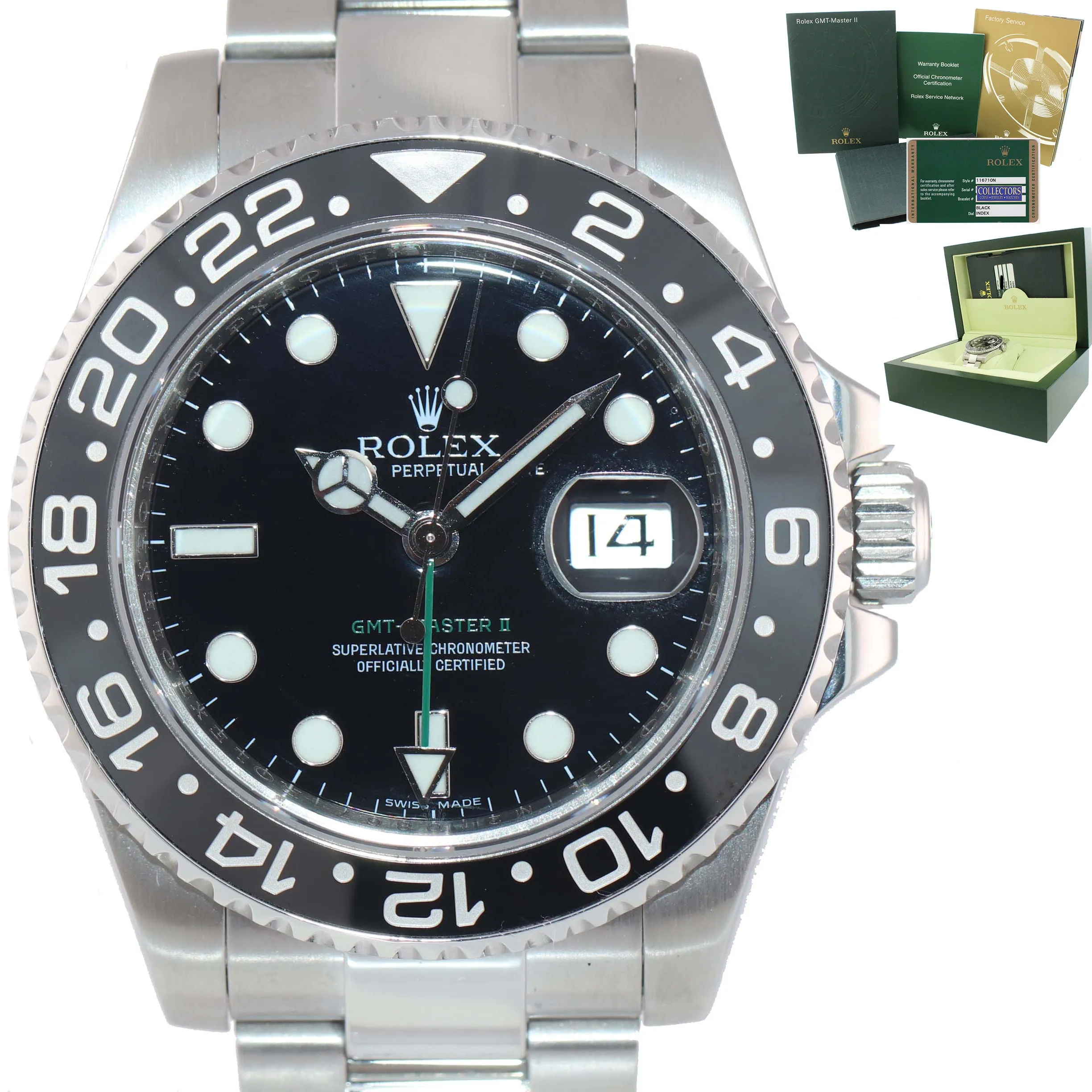 2008 Warranty Papers Rolex GMT Master II 116710 Steel Black Ceramic Watch Box