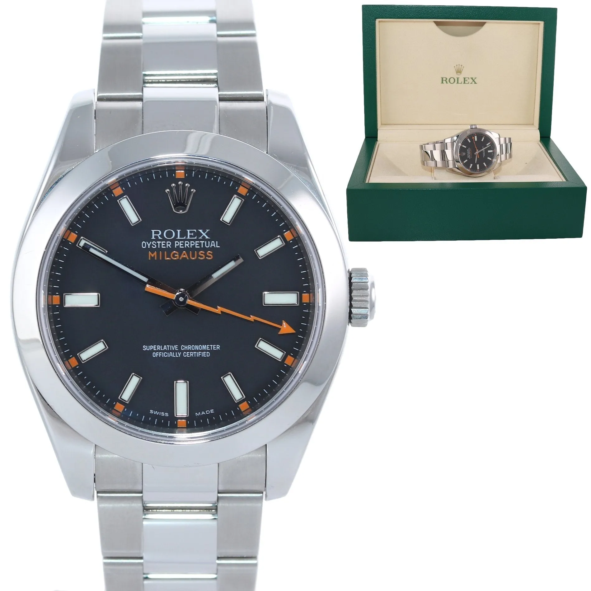 2009 Rolex Milgauss 116400 Steel Black Dial 40mm Oyster Watch Box