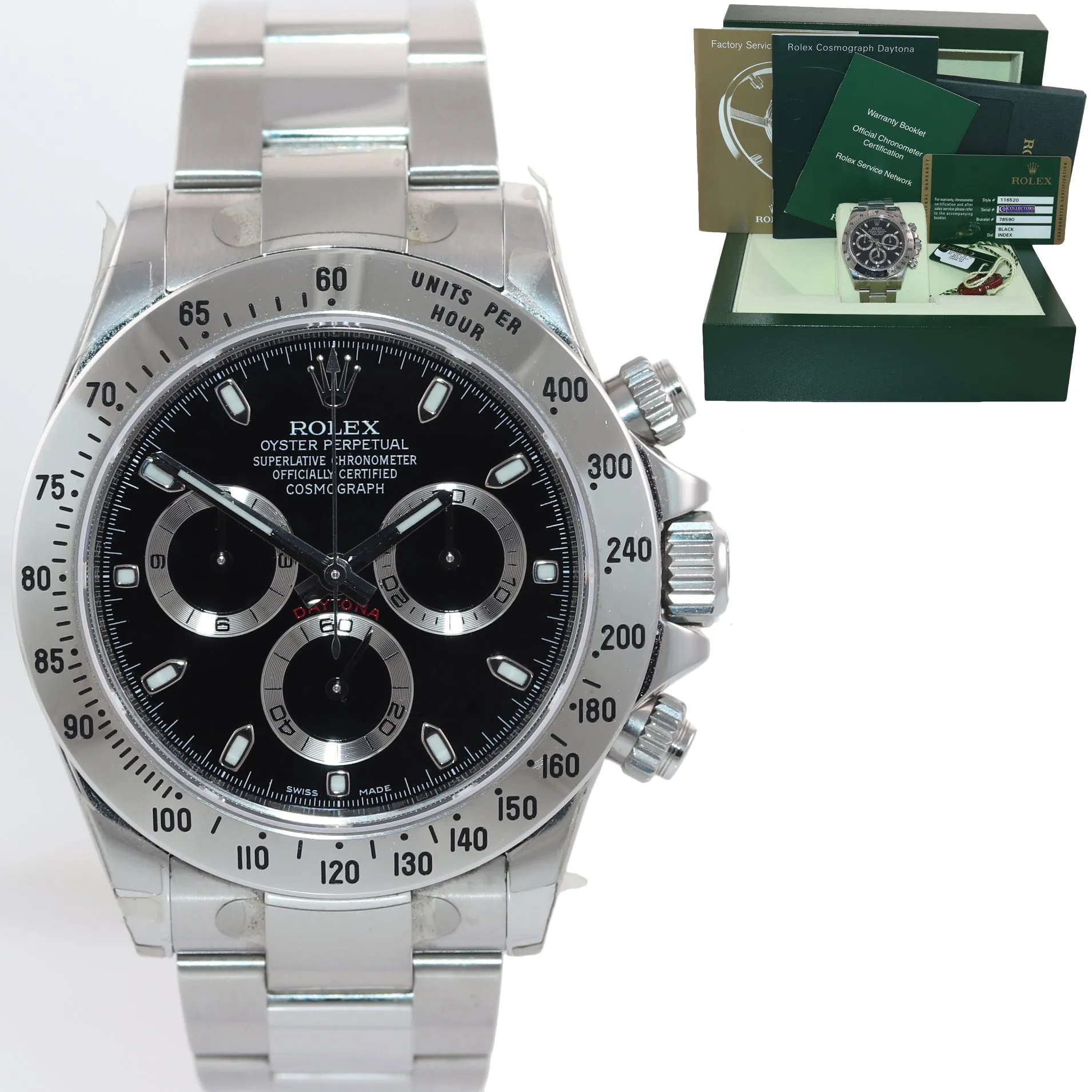 2012 NEW NOS PAPERS STICKERS Rolex Daytona Black 116520 Steel Watch Box