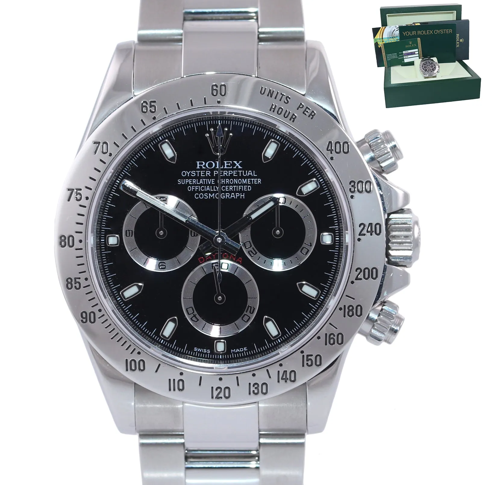 2014 PAPERS Rolex Daytona Cosmograph 116520 Black Steel 40mm Chrono Watch Box