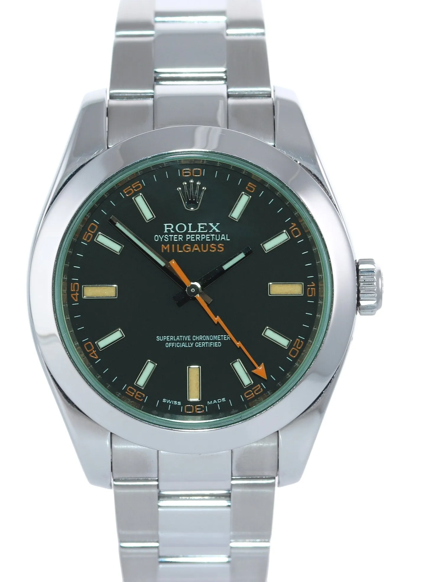 2014 PAPERS Rolex Milgauss 116400 Steel Green Black Anti-Magnetic Steel Watch