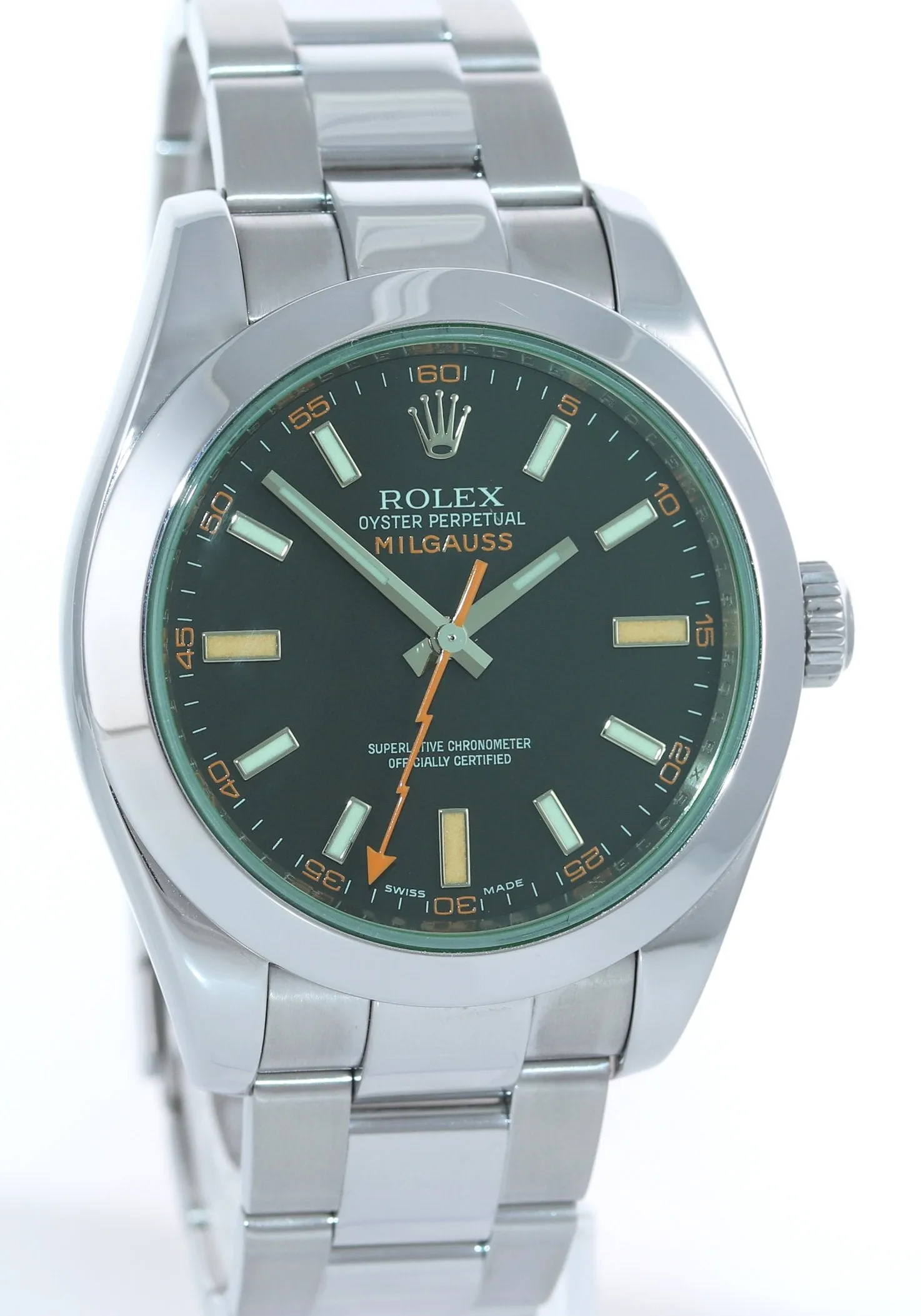 2014 PAPERS Rolex Milgauss 116400 Steel Green Black Anti-Magnetic Steel Watch