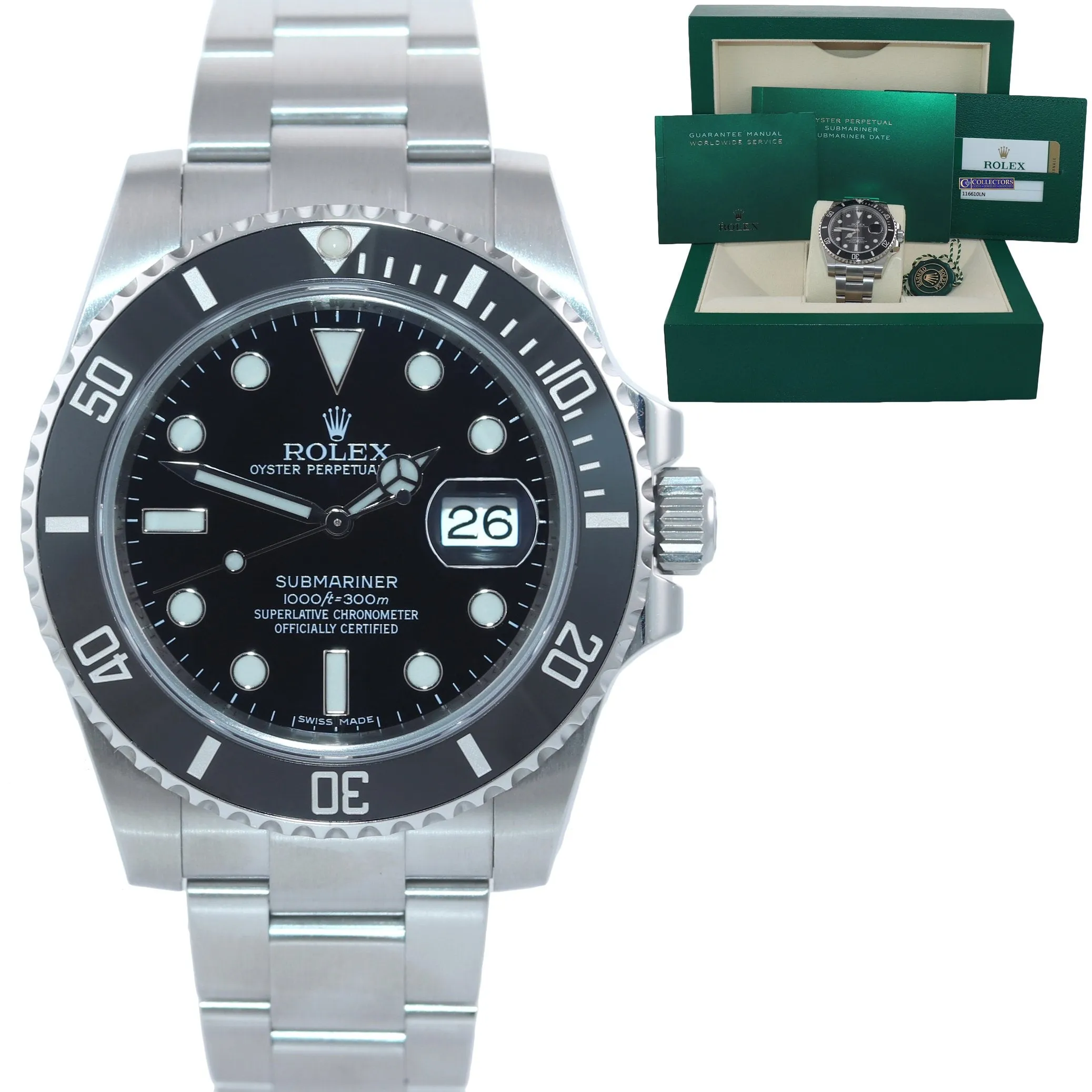 2015 PAPERS Rolex Submariner Date 116610 Steel Black Dial Ceramic Watch Box
