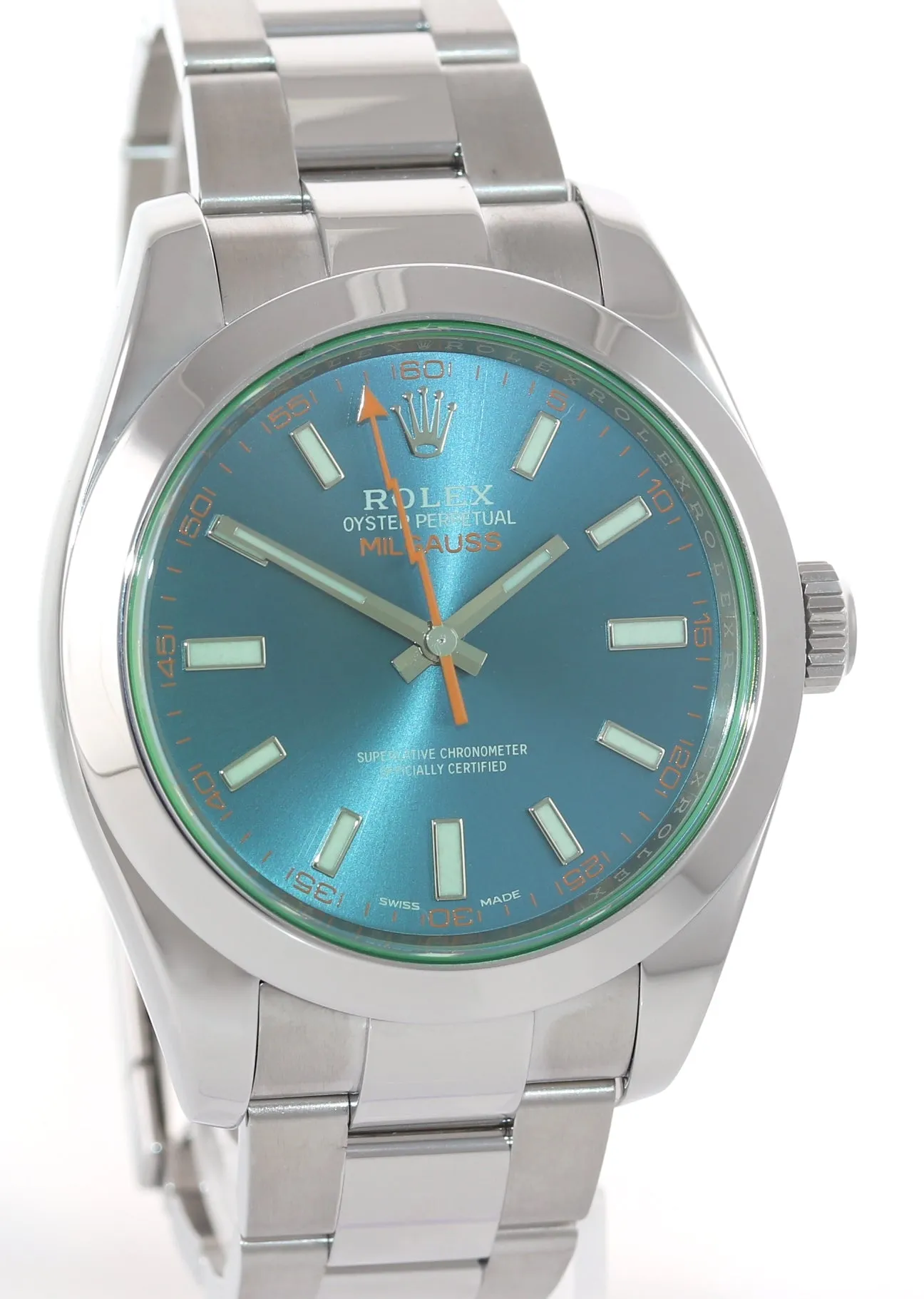 2017 PAPERS Rolex Milgauss Blue Dial Anniversary Green 116400GV Steel Watch Box