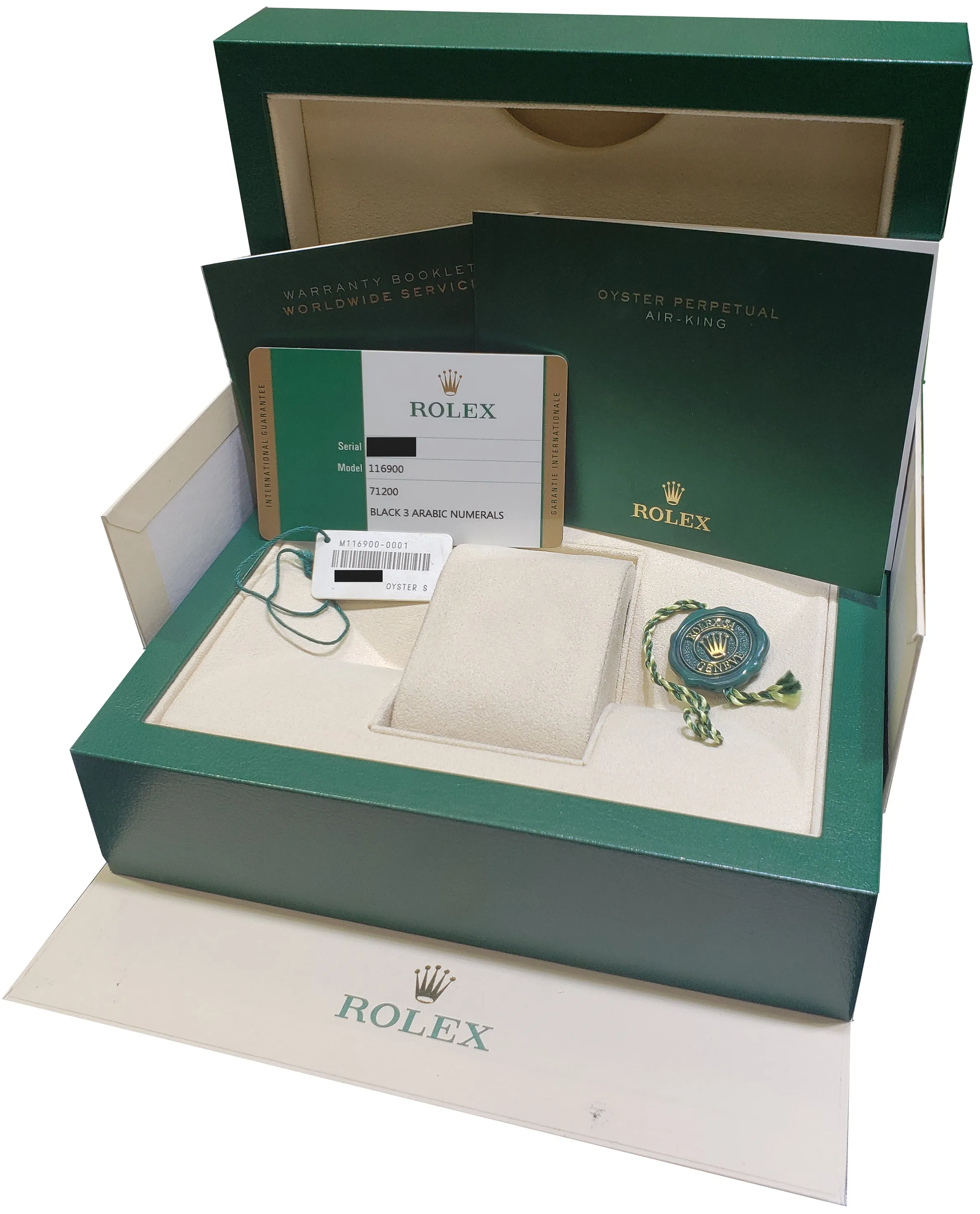 2018 Rolex Air-King 40mm Green Yellow Black Arabic Stainless Steel Watch 116900