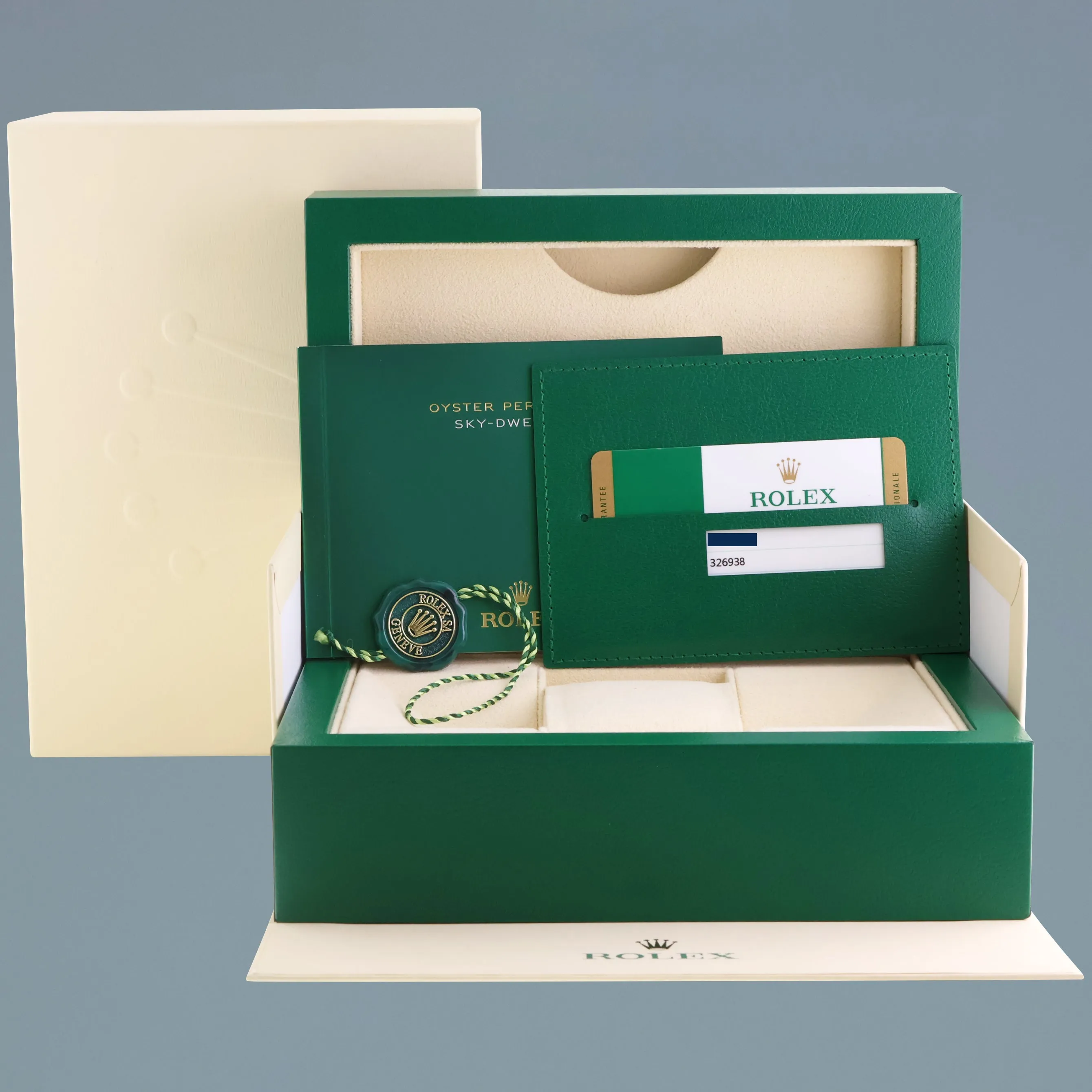 2020 PAPERS MINT Rolex Sky-Dweller Yellow Gold White Stick 326938 Watch Box