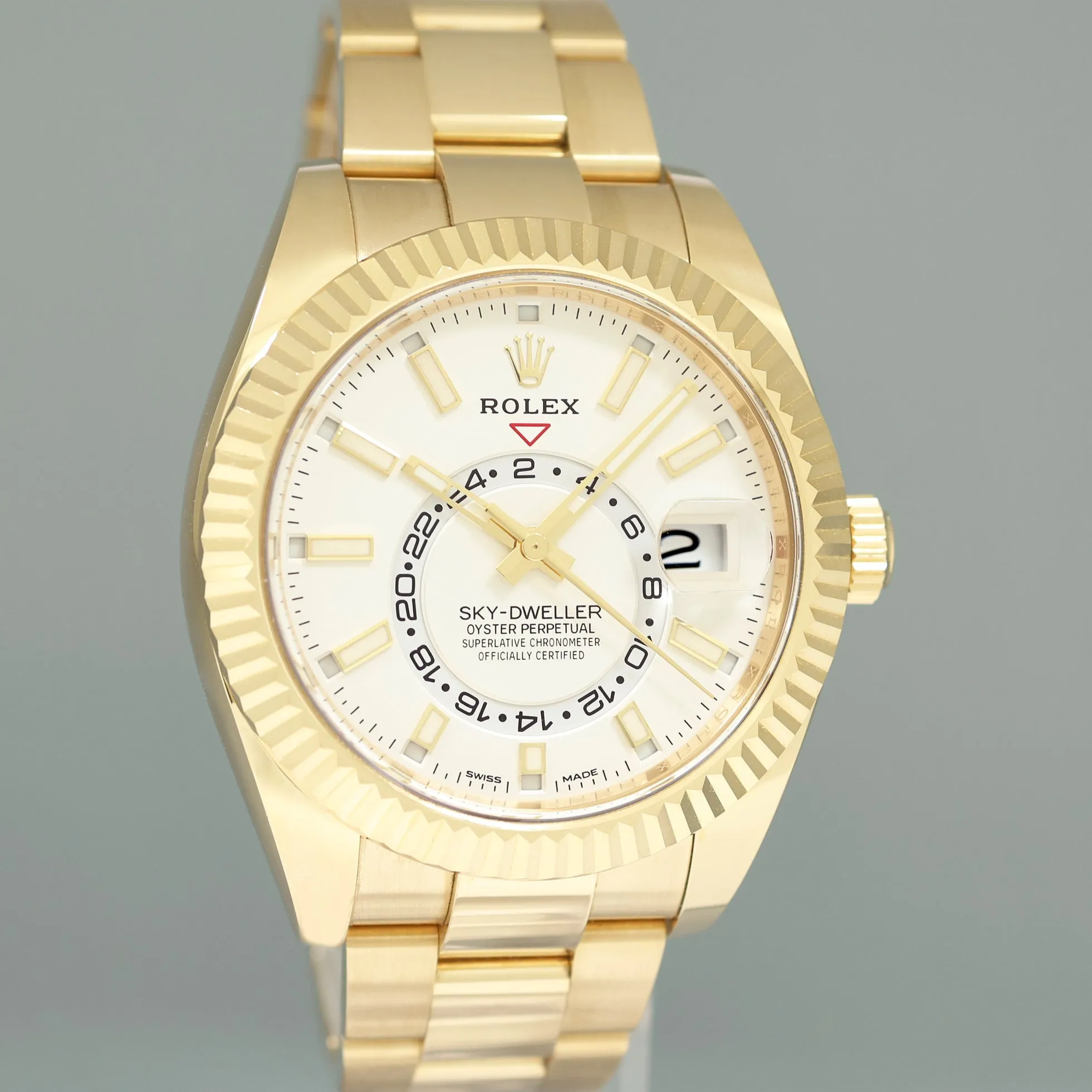 2020 PAPERS MINT Rolex Sky-Dweller Yellow Gold White Stick 326938 Watch Box