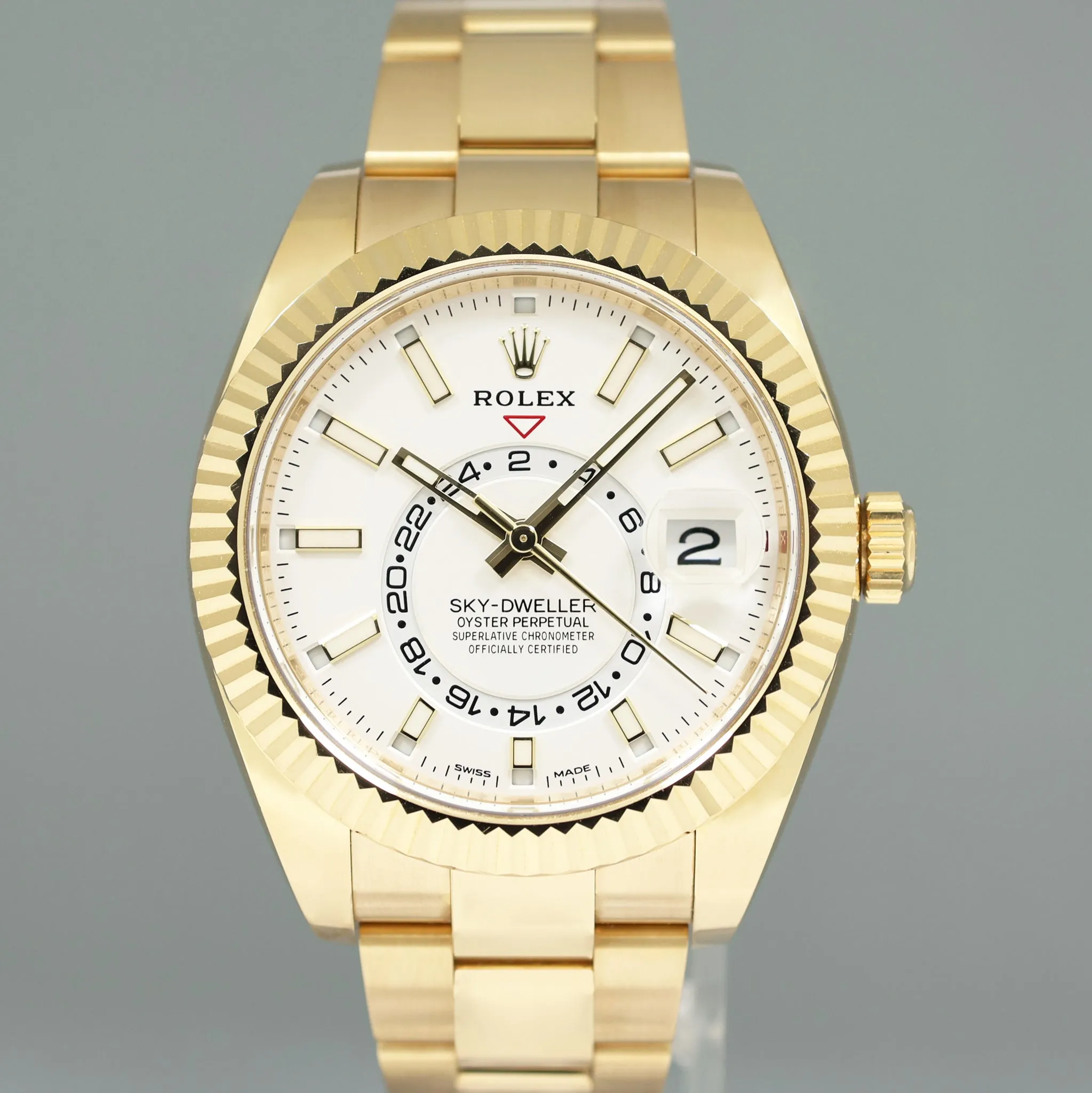 2020 PAPERS MINT Rolex Sky-Dweller Yellow Gold White Stick 326938 Watch Box