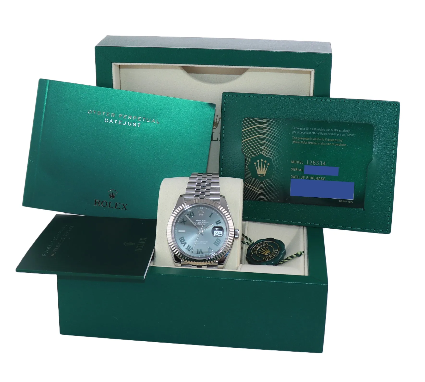 2020 PAPERS Rolex DateJust 41 Wimbledon 126334 steel White Gold Jubilee Watch