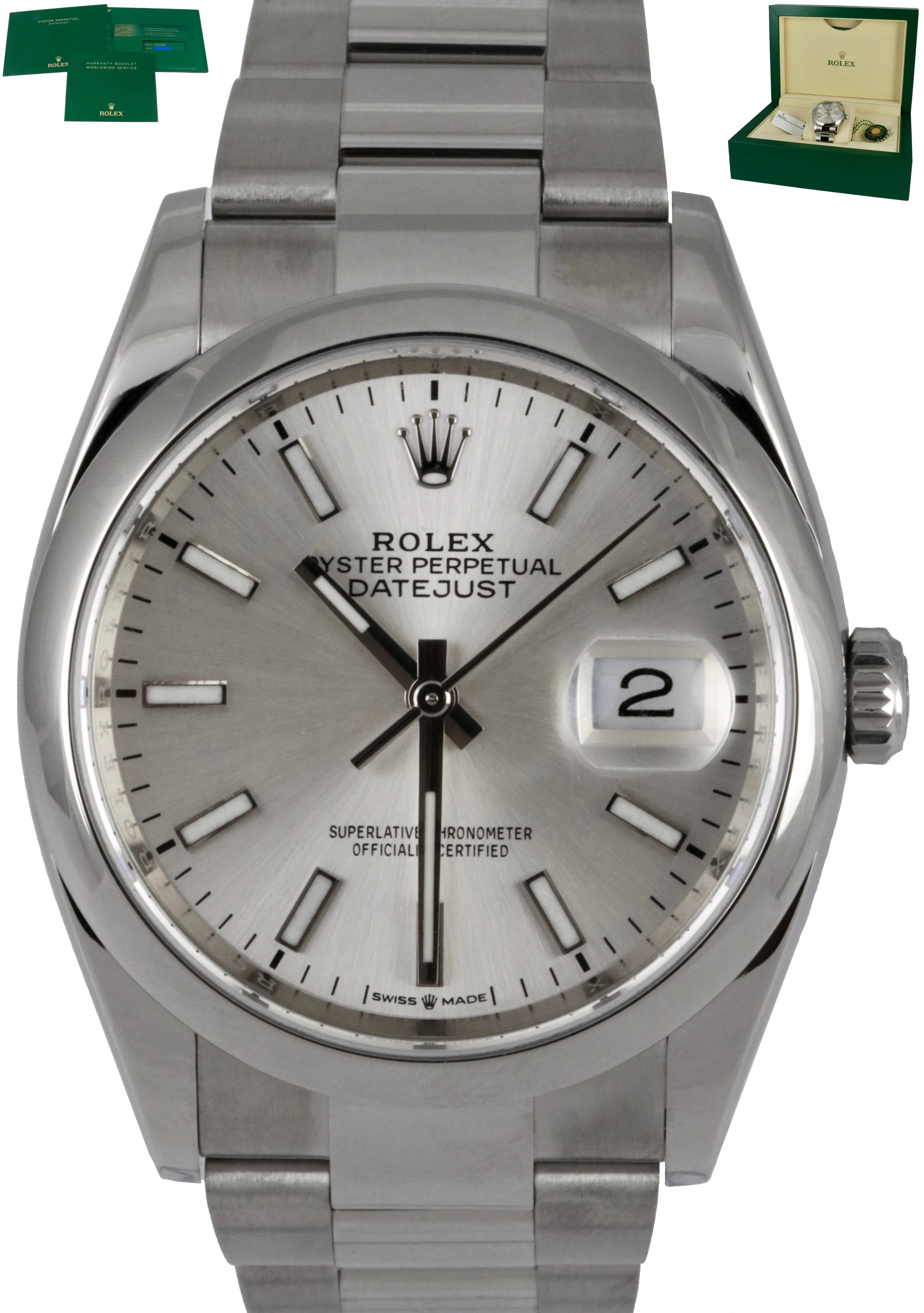 2020 Rolex DateJust 36 Silver 126200 Stainless Steel 36mm B P Watch