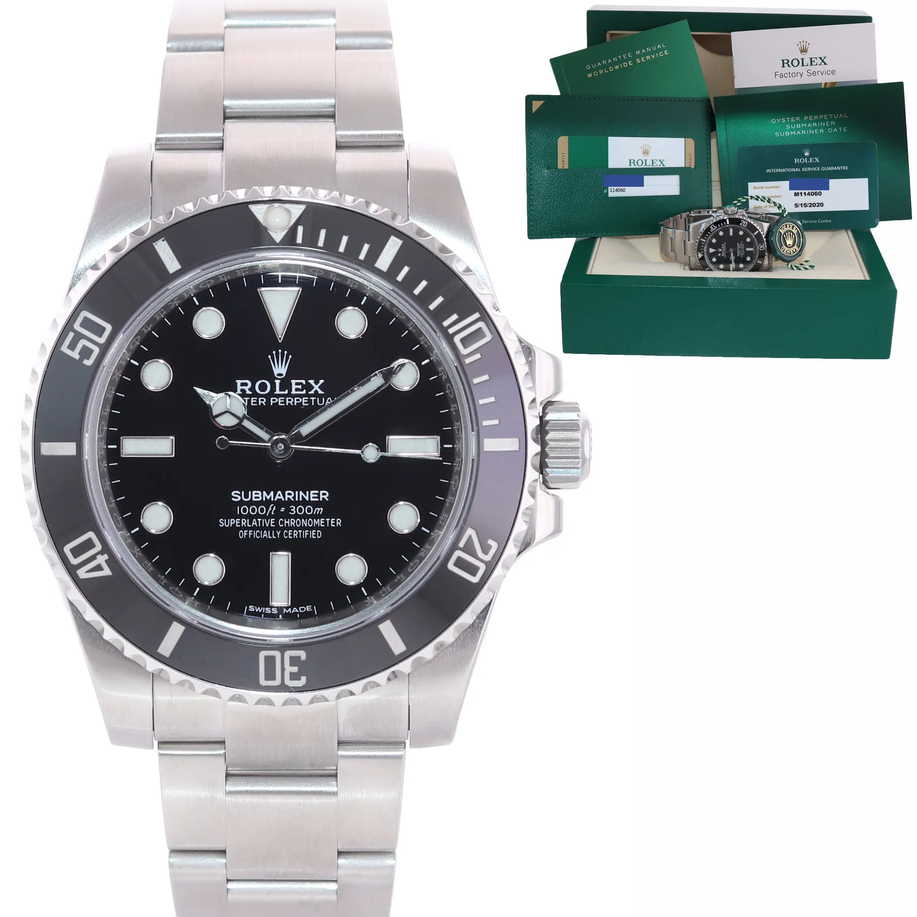 2020 RSC and PAPERS Rolex Submariner No-Date 114060 Steel Black Ceramic Watch Box