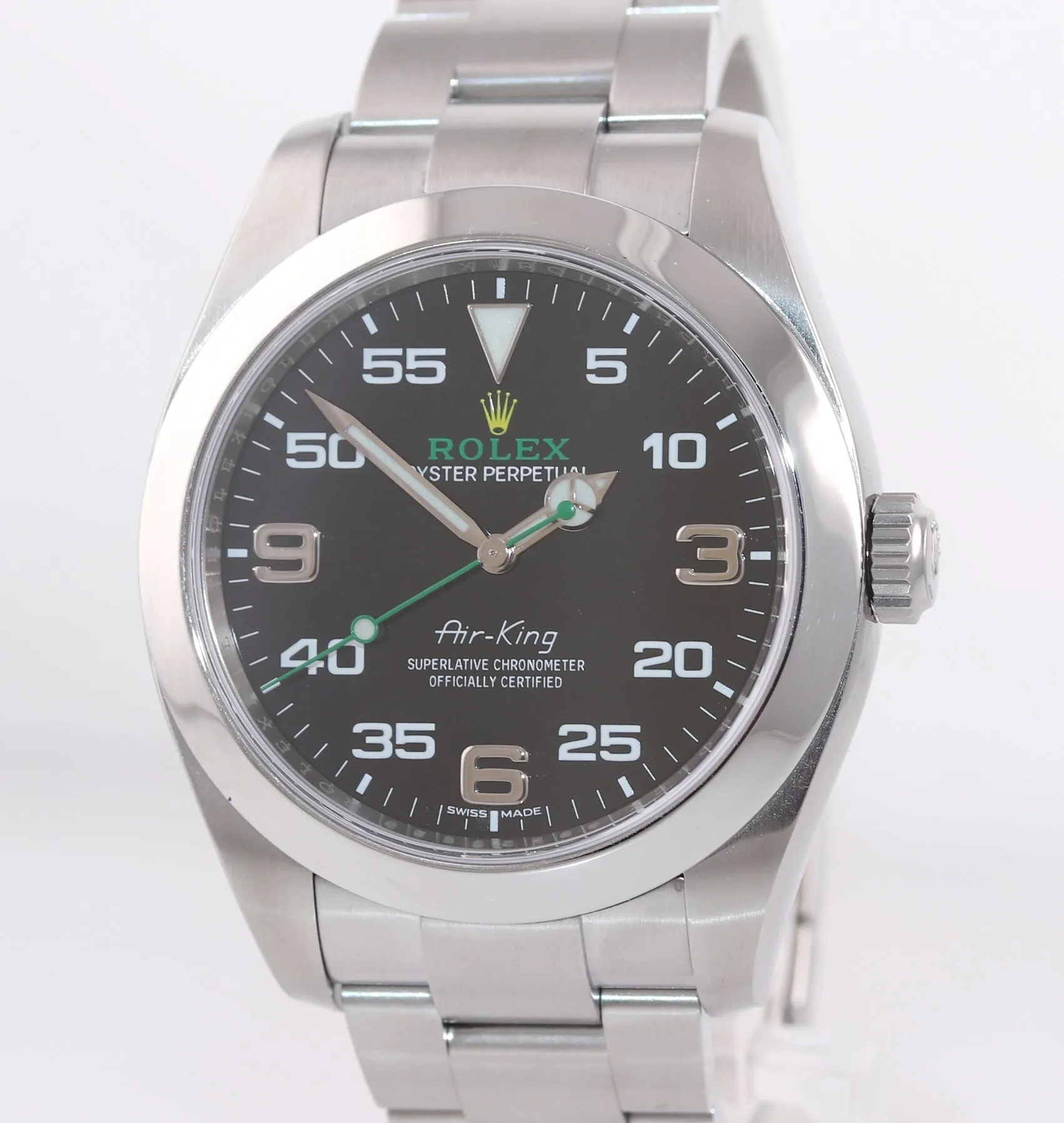 2021 Rolex Air King 116900 Black Arabic Dial 40mm Steel Green Watch Box